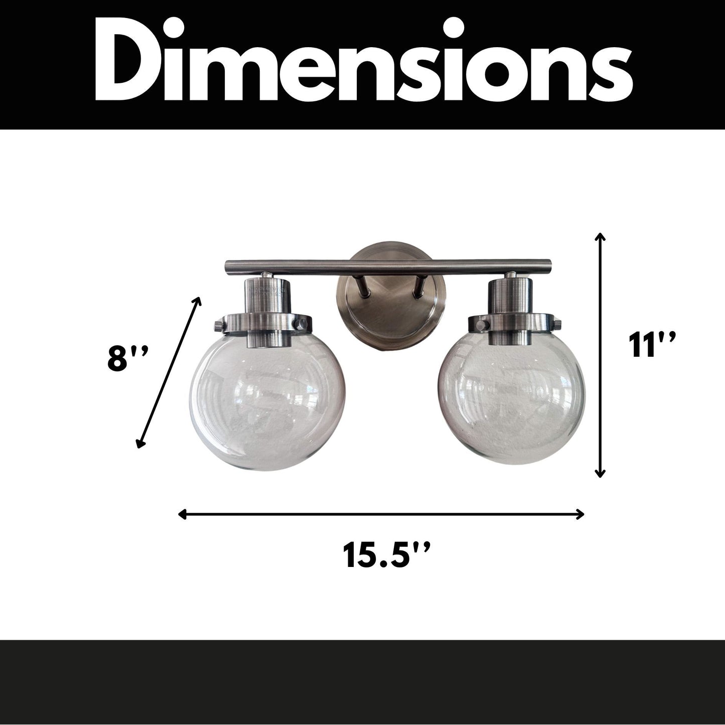 Bathroom Vanity Light Fixtures, 2-Light Black Wall Sconce Lighting Wall Lamp with Clear Glass Shade, Vintage Wall Mounted Lights Bathroom Lights for Mirror, Living Room, Bedroom, Hallway, Porch