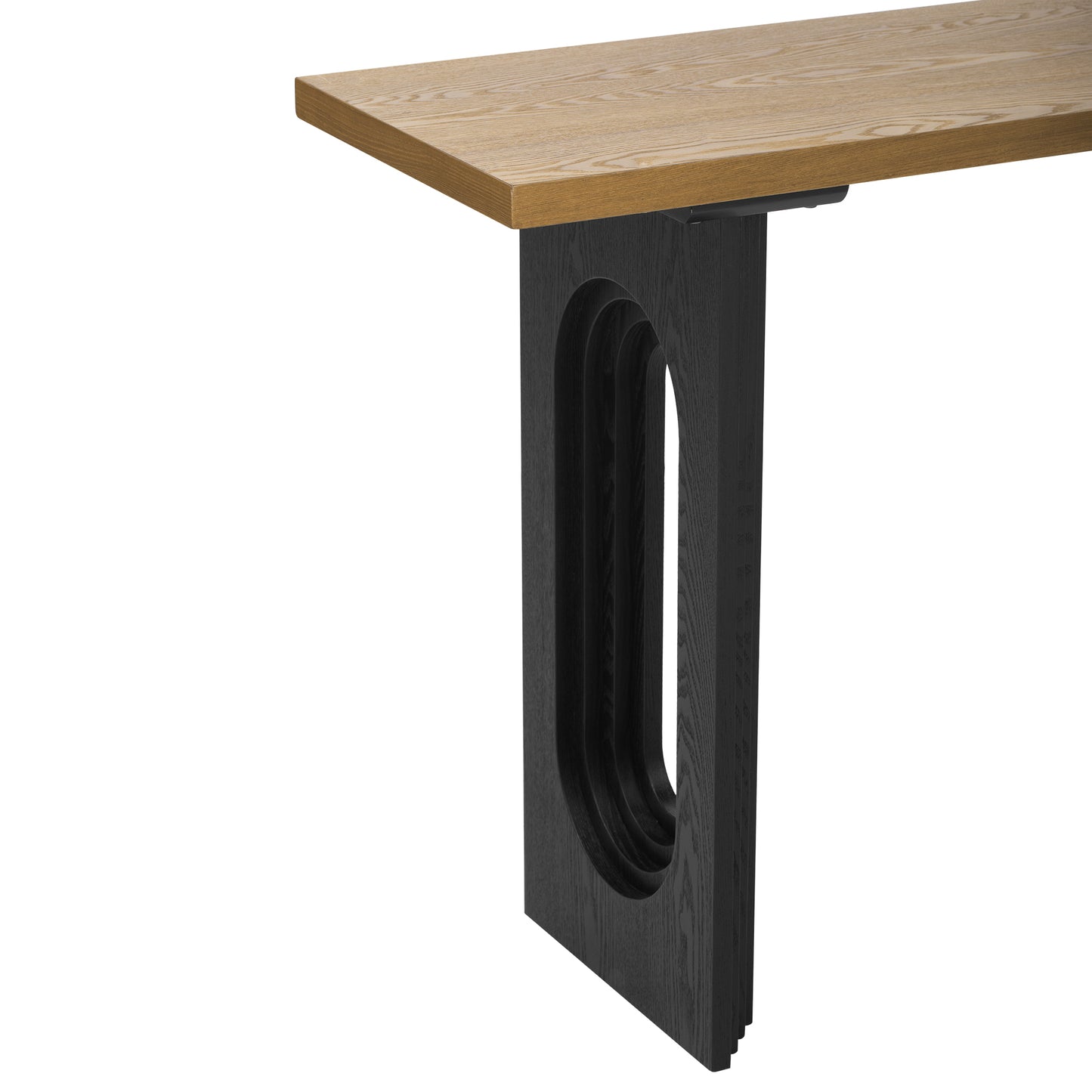 Uniquely Designed Console Table made of Fraxinus Mandschuric Solid Wood Veneer,with Distinctive Round Hollow Legs, Suitable for Foyer, Living Room, or Hallway.