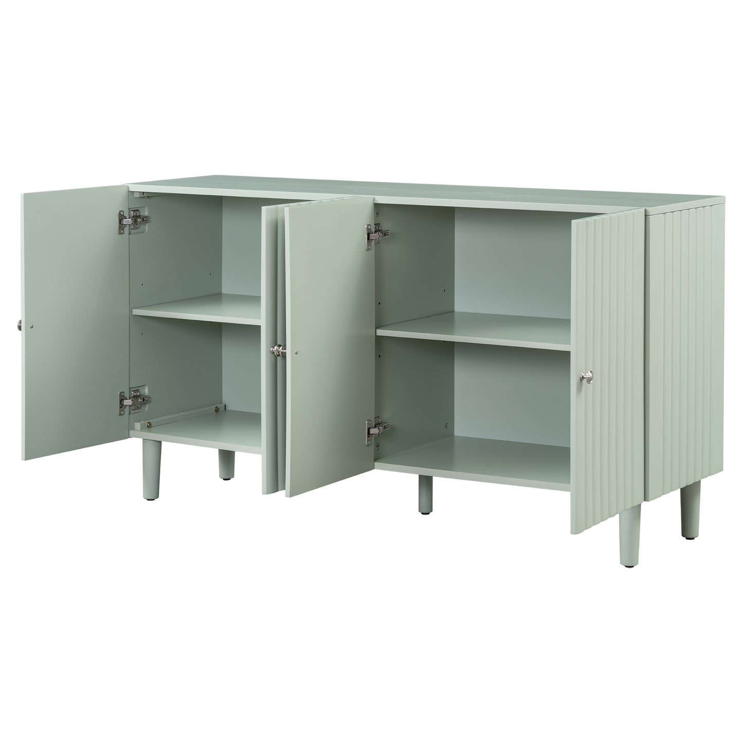 Elegant Four-Door Sideboard with Wavy Pattern Doors, Cylindrical Legs, and Sleek Metal Handles, Adjustable, Suitable for Study, Entryway and Living Room