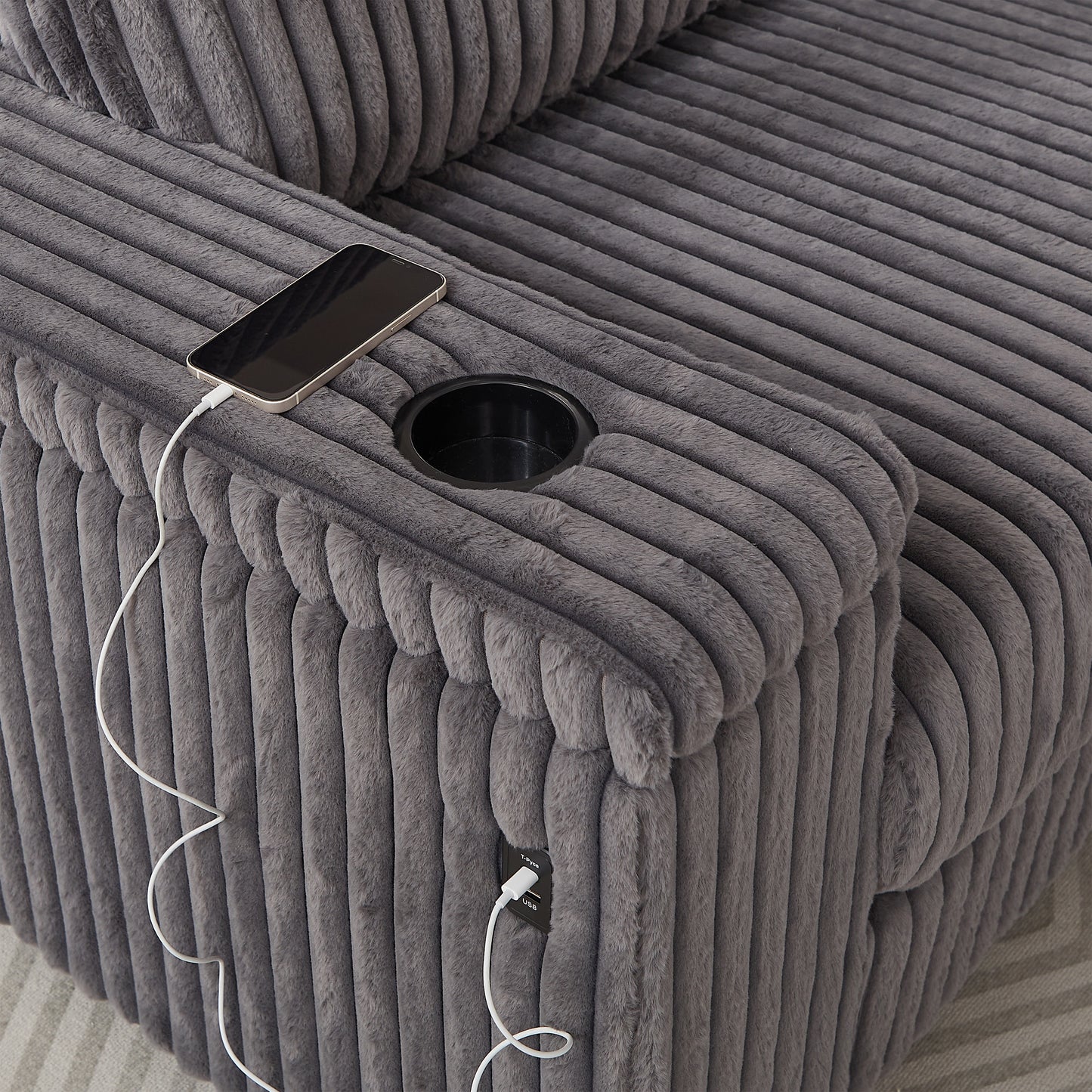 110-Inch Oversized Corduroy Corner Sofa,L Shaped Corner Couch with two storage spaces,USB port & T-pyce port and Cup-holder , Deep Seat Comfy Upholstered Couches for Living Room(Not freely combinable)