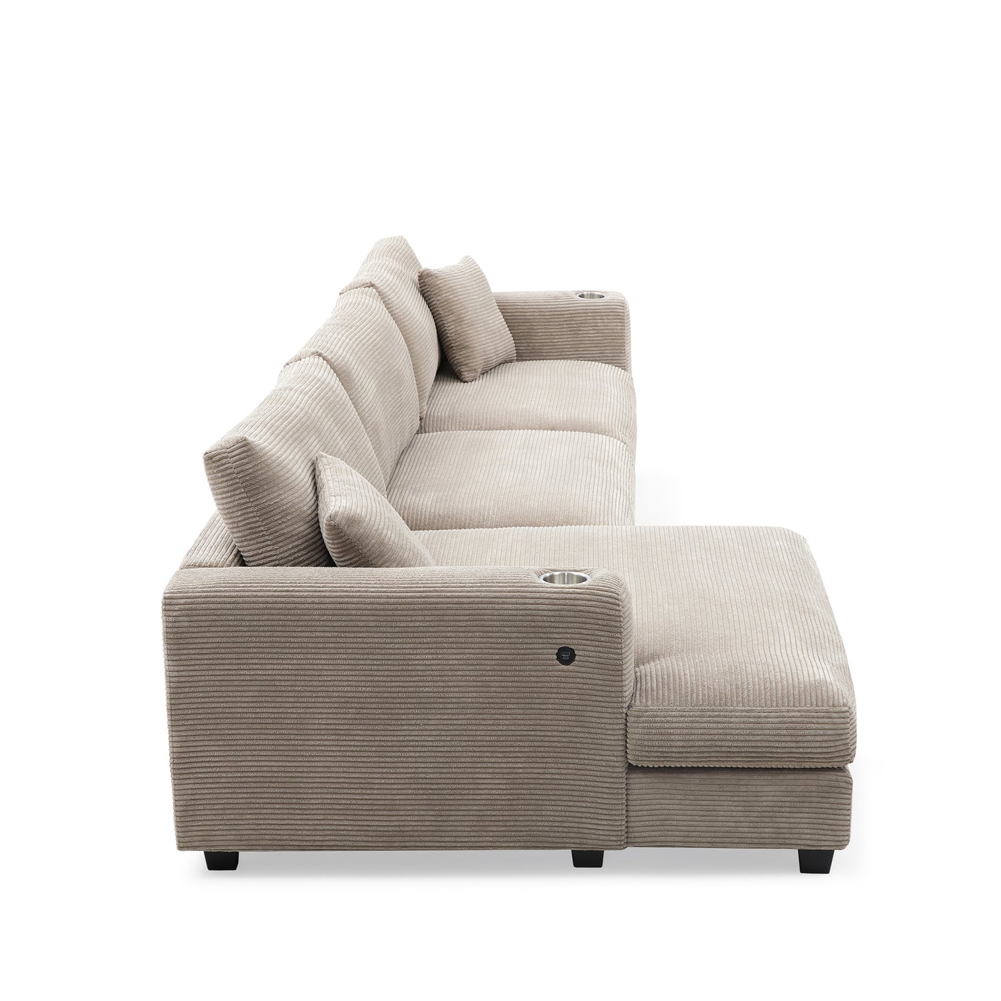 134*54" Oversized Corduroy Sectional Sofa,L Shaped Cloud Couch with USB Charging Port,Cup Holder,Deep and Wide Seat Sofa with 50" Chaise,Comfy Indoor Furniture for Living Room,3 Colors