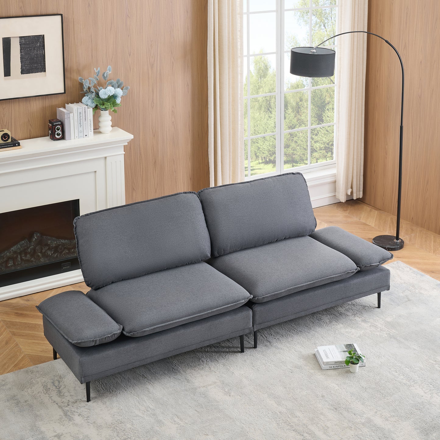 89 inches selected cotton linen in deep grey tones, specially woven for offices, apartments and living rooms. Elegant choice, easily light up your living space.