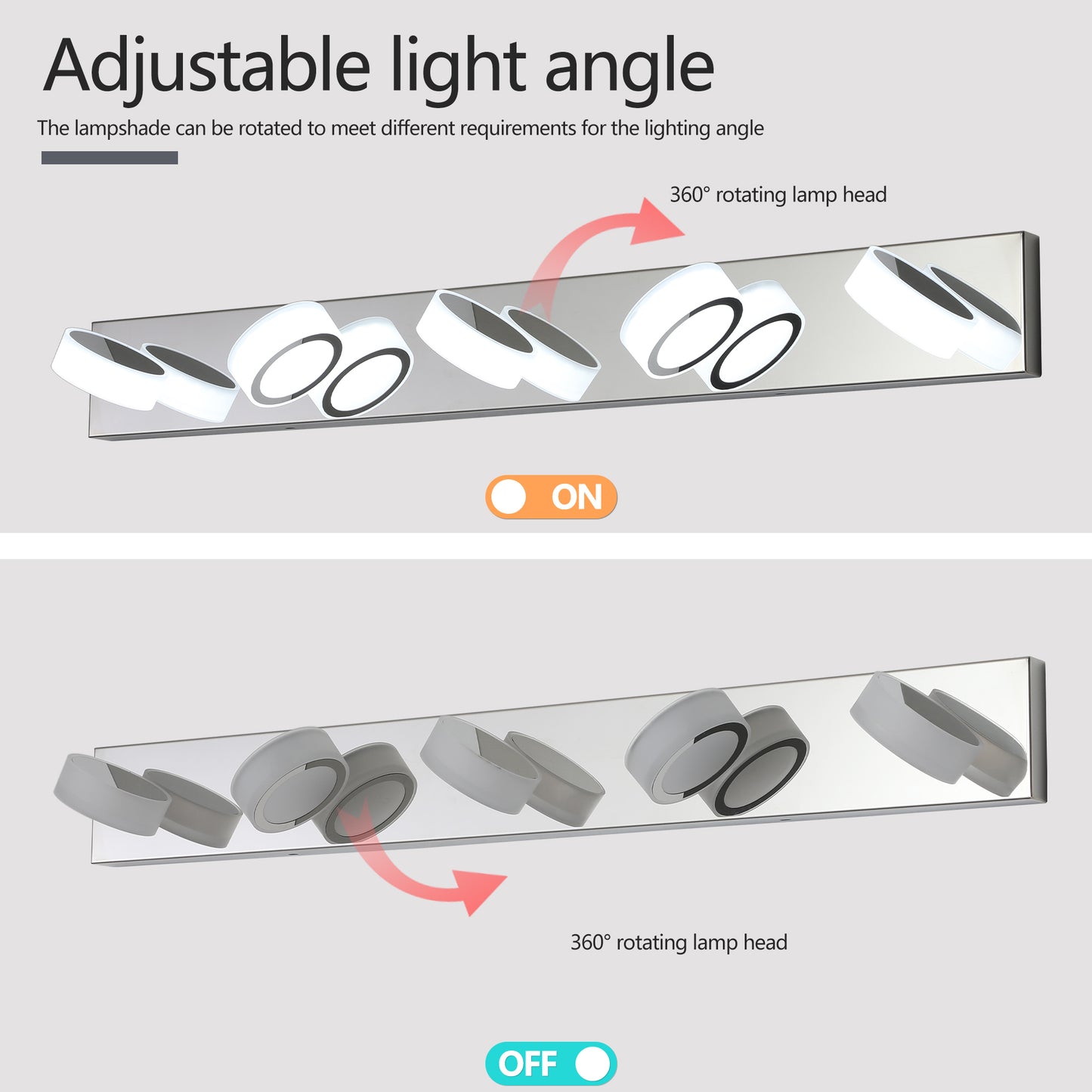 Modern 5-Light LED Vanity Light Fixture - Chrome Finish with Acrylic Light Shades - Energy-Efficient Bathroom Wall Sconce - Dimmable, 37-Inch Length