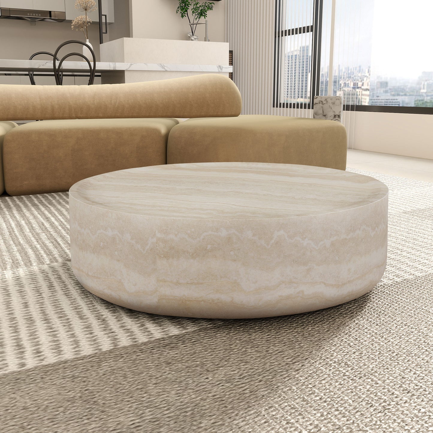 31.49'' Faux MARS Pattern Coffee Tables for Living Room Round Tea table for Living Room, No Need Assembly.