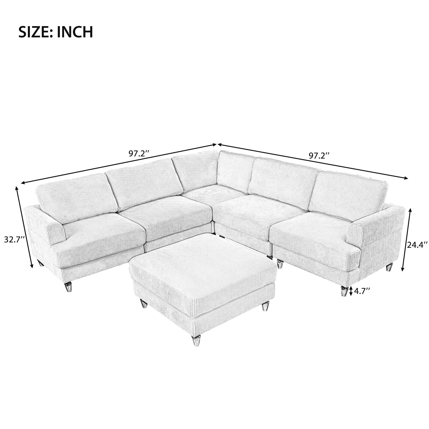 Modular Sectional Sofa with Ottoman L Shaped Corner Sectional for Living Room, Office, Spacious Space(old sku: WY000373AAE)