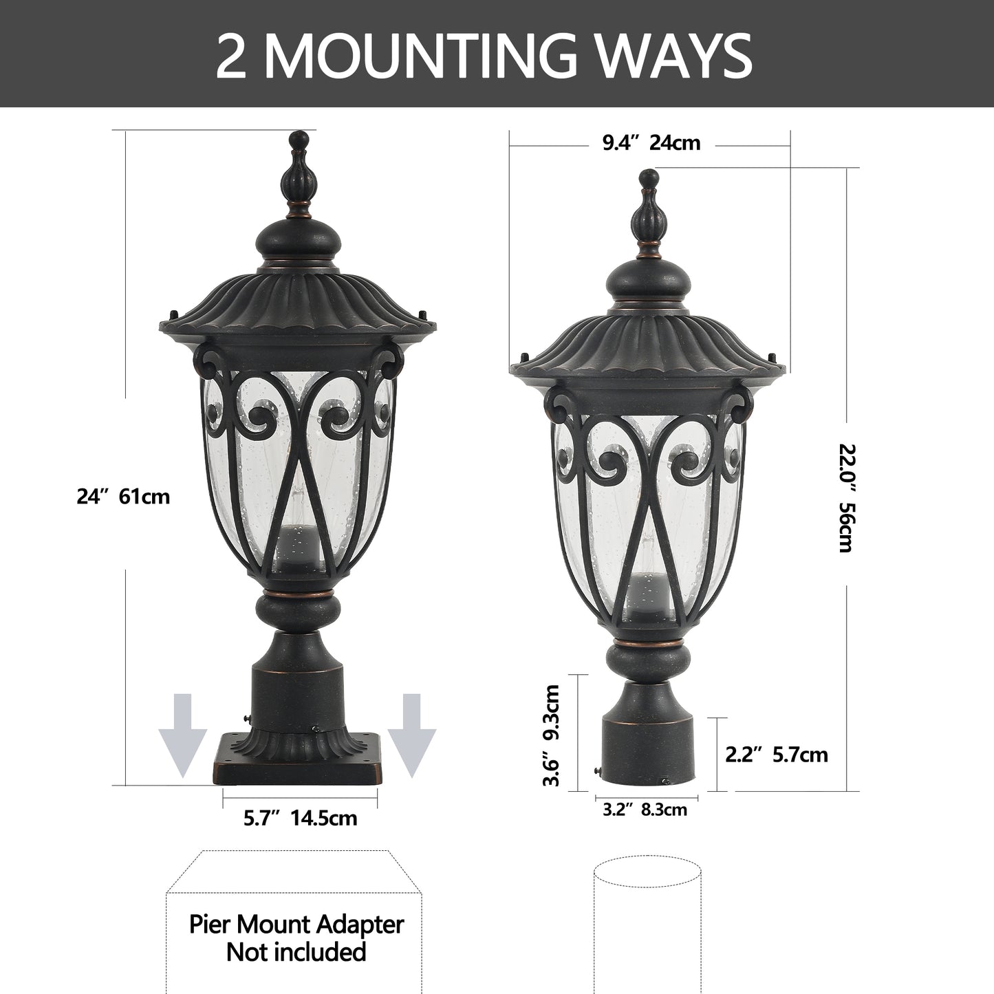1-pack Vintage Black Outdoor Post Lantern - Waterproof Aluminum Lamp Post Light with Bubble Glass, Decorative Garden Pathway Lighting for Yard, Patio, or Driveway (Bulb Not Included)