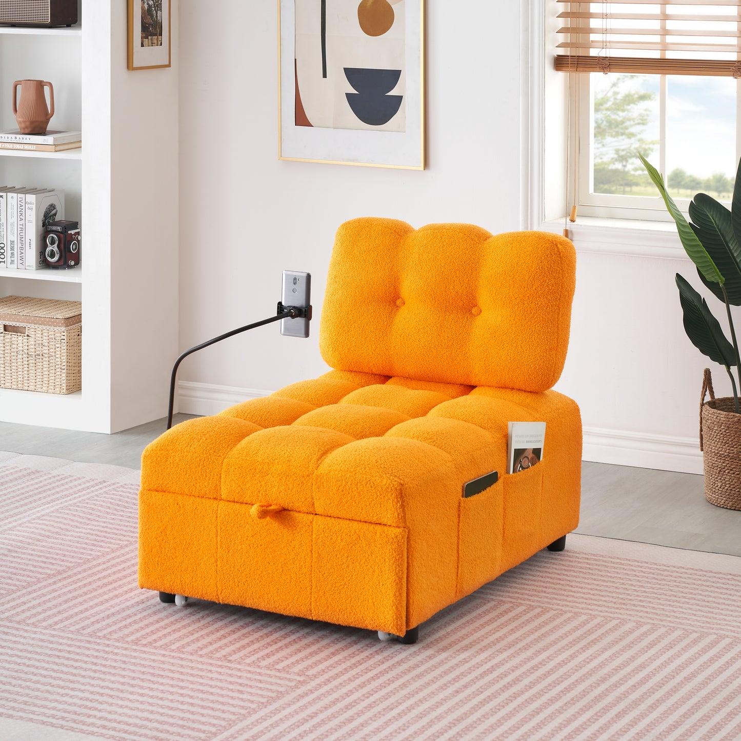 40.20 inches long, Teddy Sofa Fabric,a convertible sofa-cum-bed, for Apartment Office Living Room - Orange