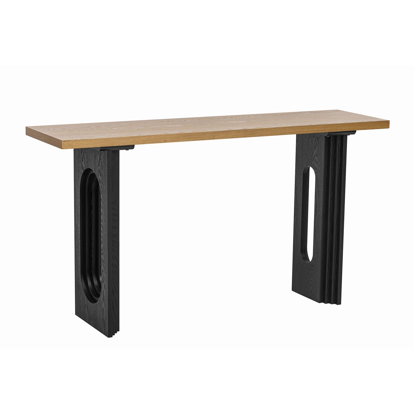 Uniquely Designed Console Table made of Fraxinus Mandschuric Solid Wood Veneer,with Distinctive Round Hollow Legs, Suitable for Foyer, Living Room, or Hallway.