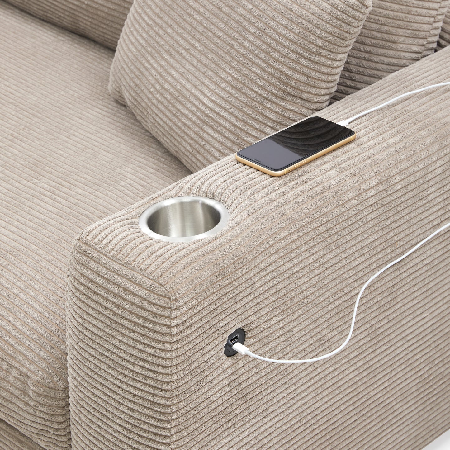 134*54" Oversized Corduroy Sectional Sofa,L Shaped Cloud Couch with USB Charging Port,Cup Holder,Deep and Wide Seat Sofa with 50" Chaise,Comfy Indoor Furniture for Living Room,3 Colors