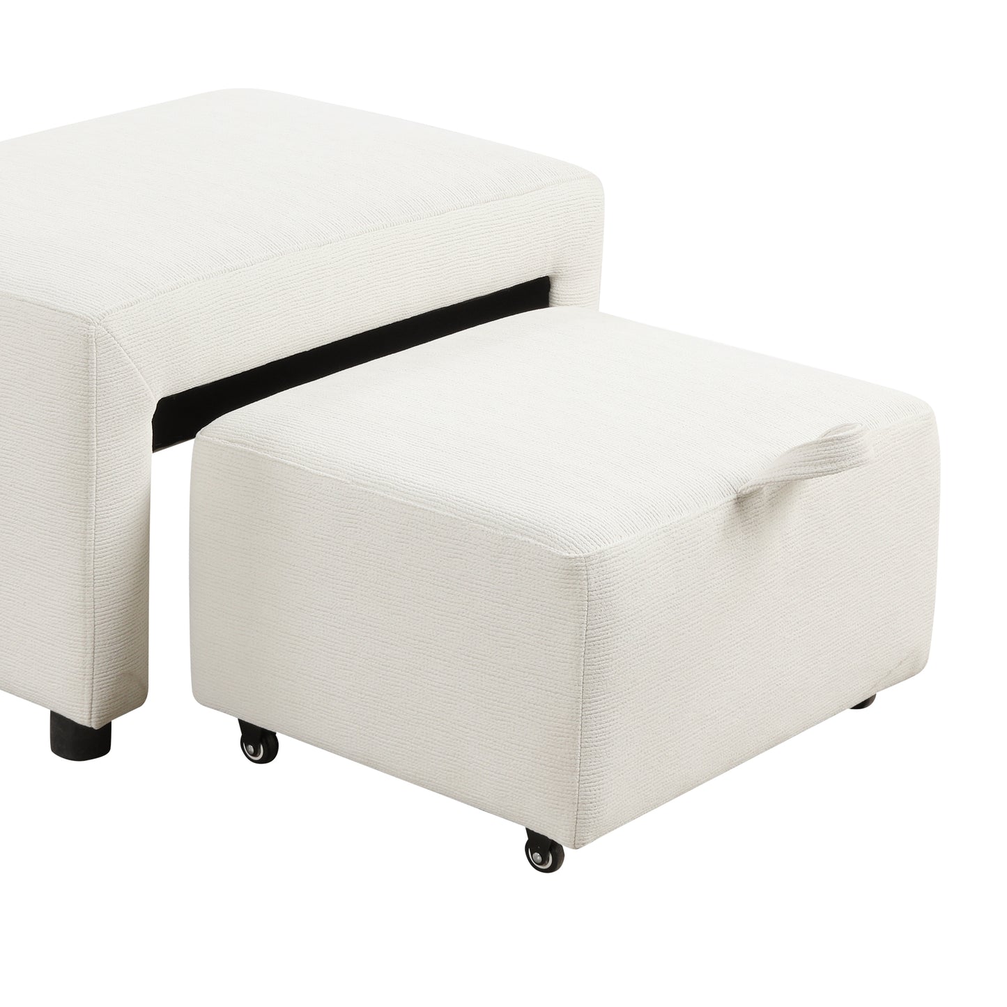86.6" Sectional Sofa L-shaped Sofa Couch Pull-out Sofa Bed with a Movable Ottoman, Two USB Ports and Two Cup Holders for Living Room, Beige