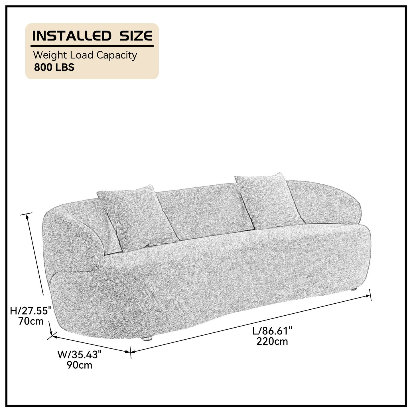 ORANGE Mid Century Modern Curved Sofa, 3 Seat Cloud couch Boucle sofa Fabric Couch for Living Room, Bedroom, Office