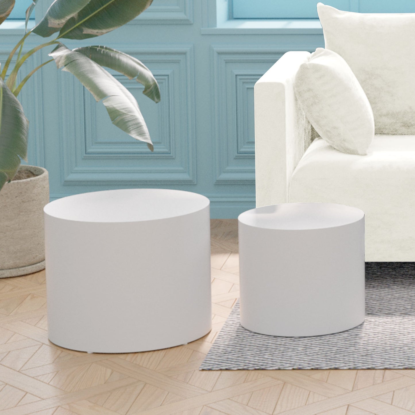 MDF with ash/oak/walnut veneer side table/coffee table/end table/nesting table set of 2 for living room,office,bedroom White