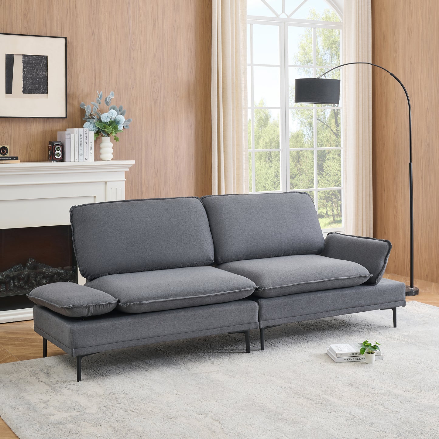 89 inches selected cotton linen in deep grey tones, specially woven for offices, apartments and living rooms. Elegant choice, easily light up your living space.