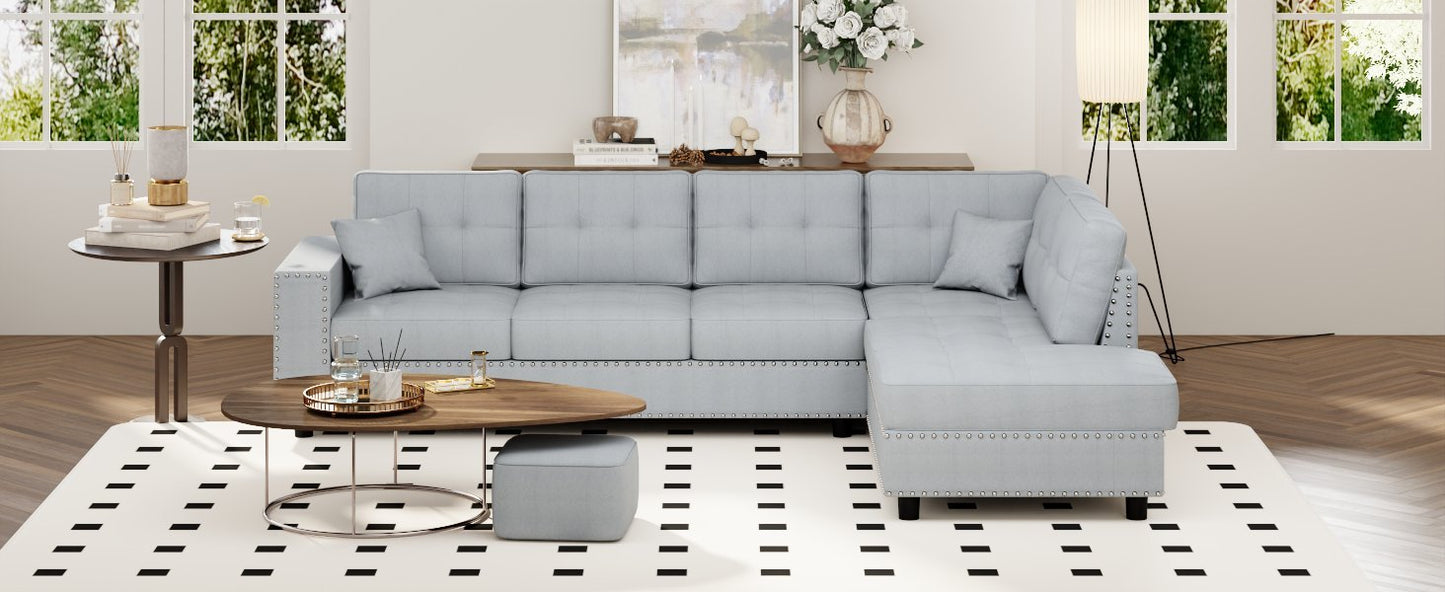 109.2''L-shaped Modular Sectional Sofa with Removable Back Cushions and 2 Pillows, Suitable for Living rooms, Offices, and Apartments