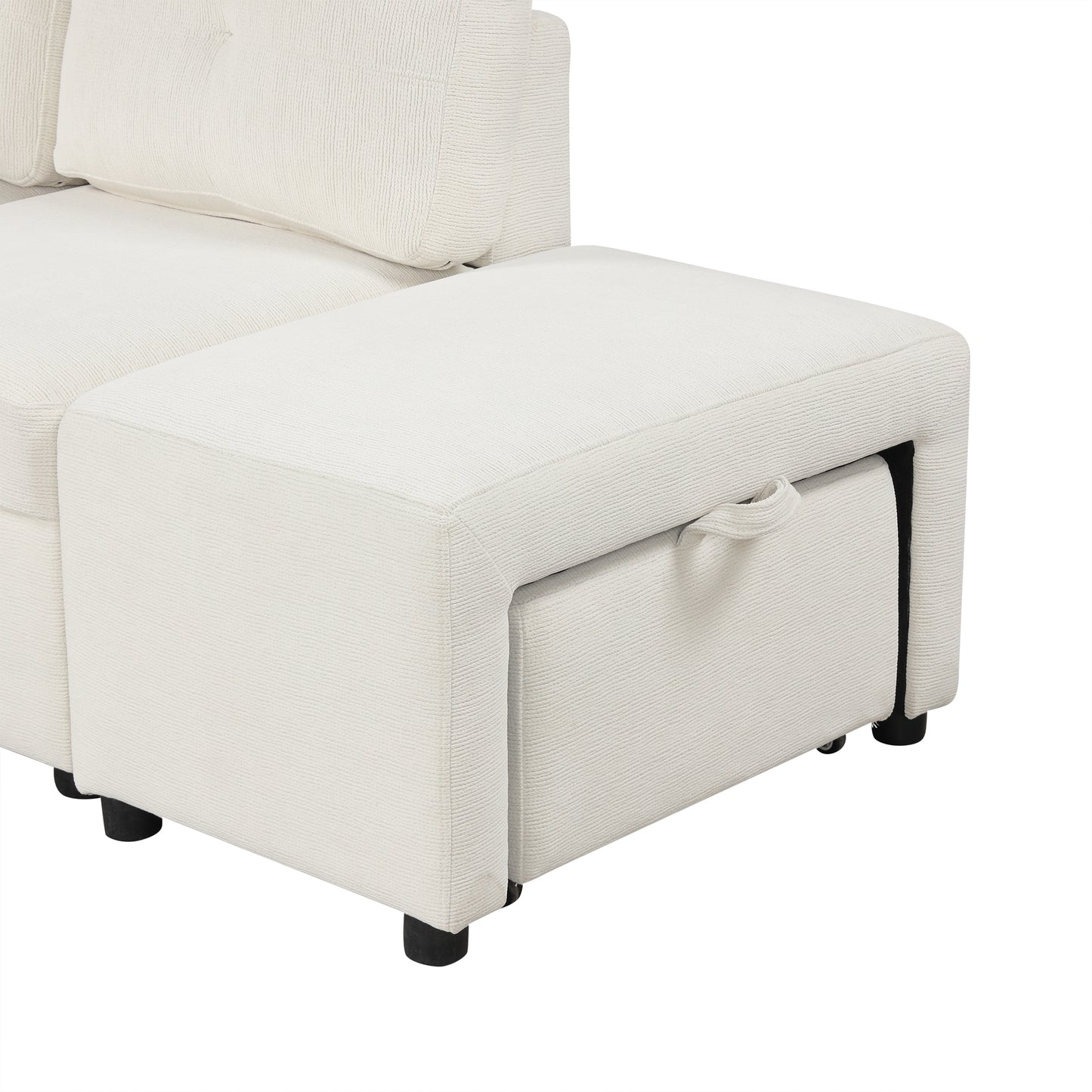 86.6" Sectional Sofa L-shaped Sofa Couch Pull-out Sofa Bed with a Movable Ottoman, Two USB Ports and Two Cup Holders for Living Room, Beige