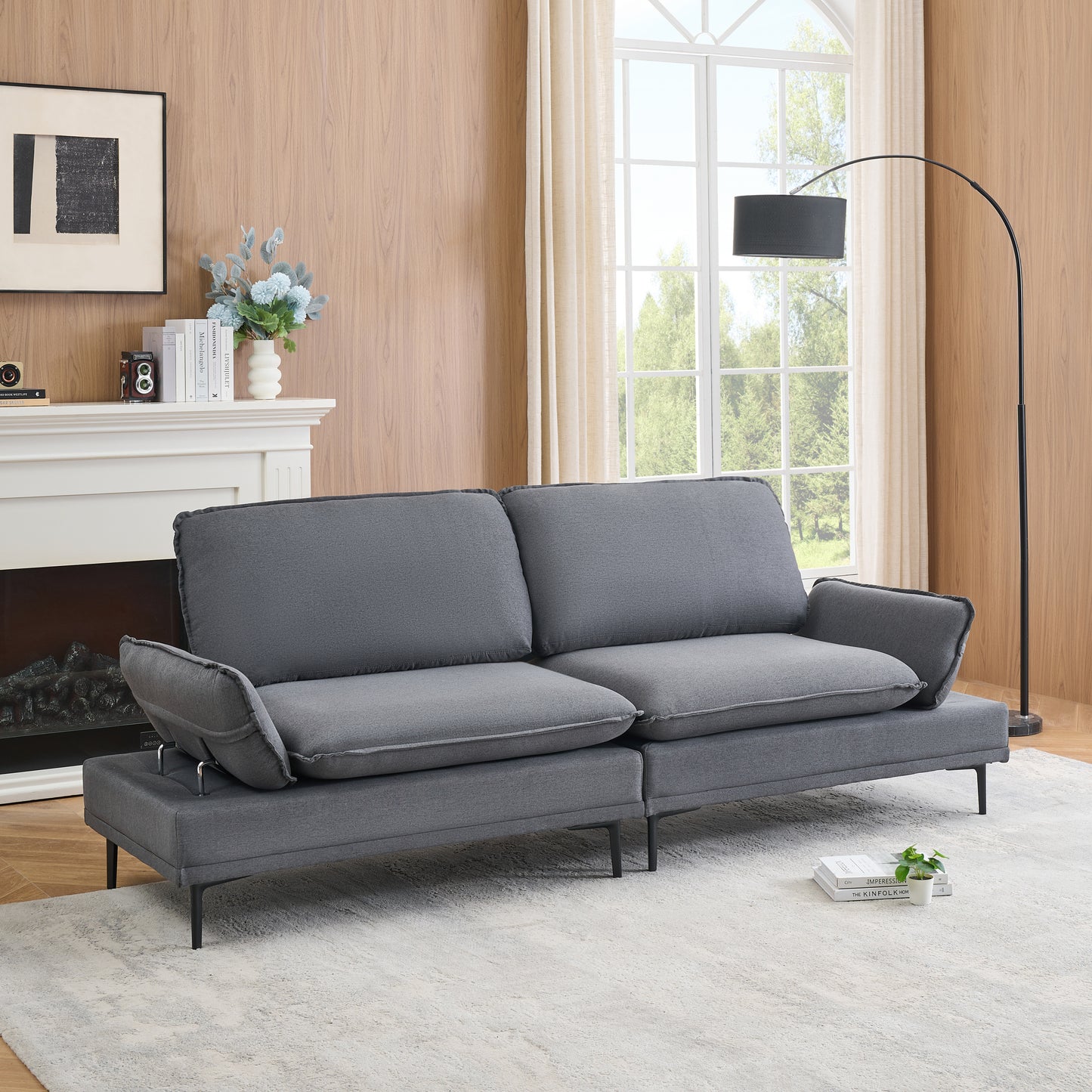 89 inches selected cotton linen in deep grey tones, specially woven for offices, apartments and living rooms. Elegant choice, easily light up your living space.