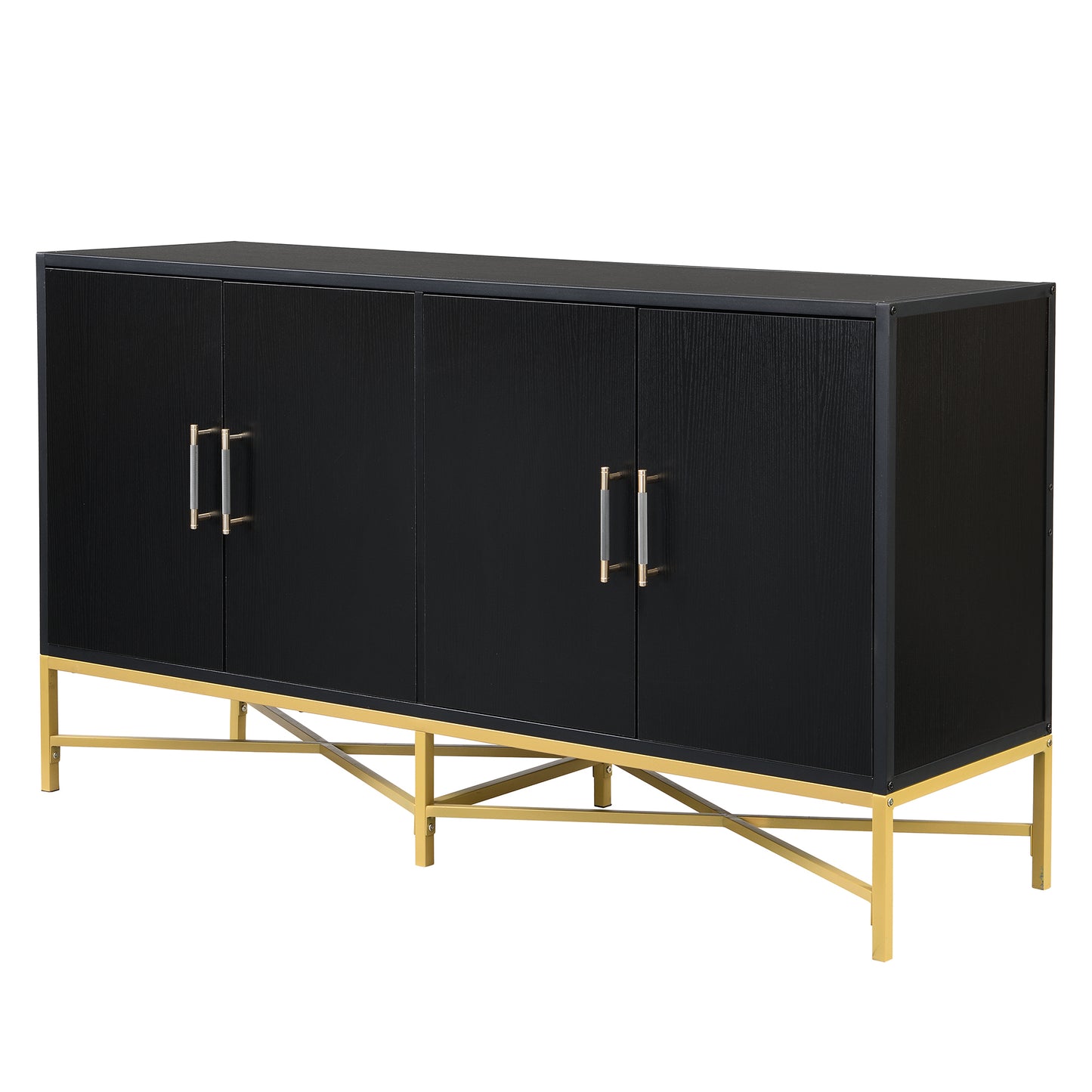 Distinctive Features of Four-Door Sideboard with Metal and Cross-Leg Design,Suitable for Living Rooms,Entrance and Study