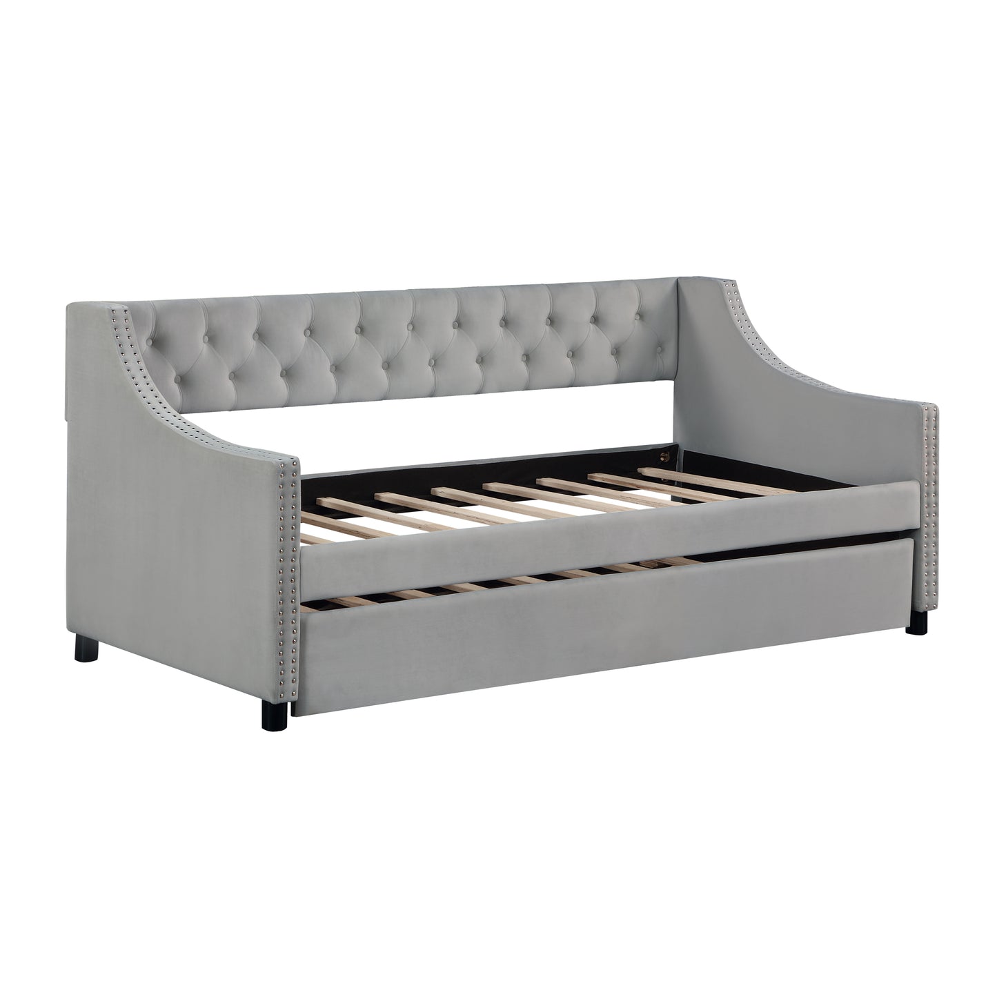 Daybed with Trundle Upholstered Tufted Sofa Bed, with Button and Copper Nail on Arms,full Size