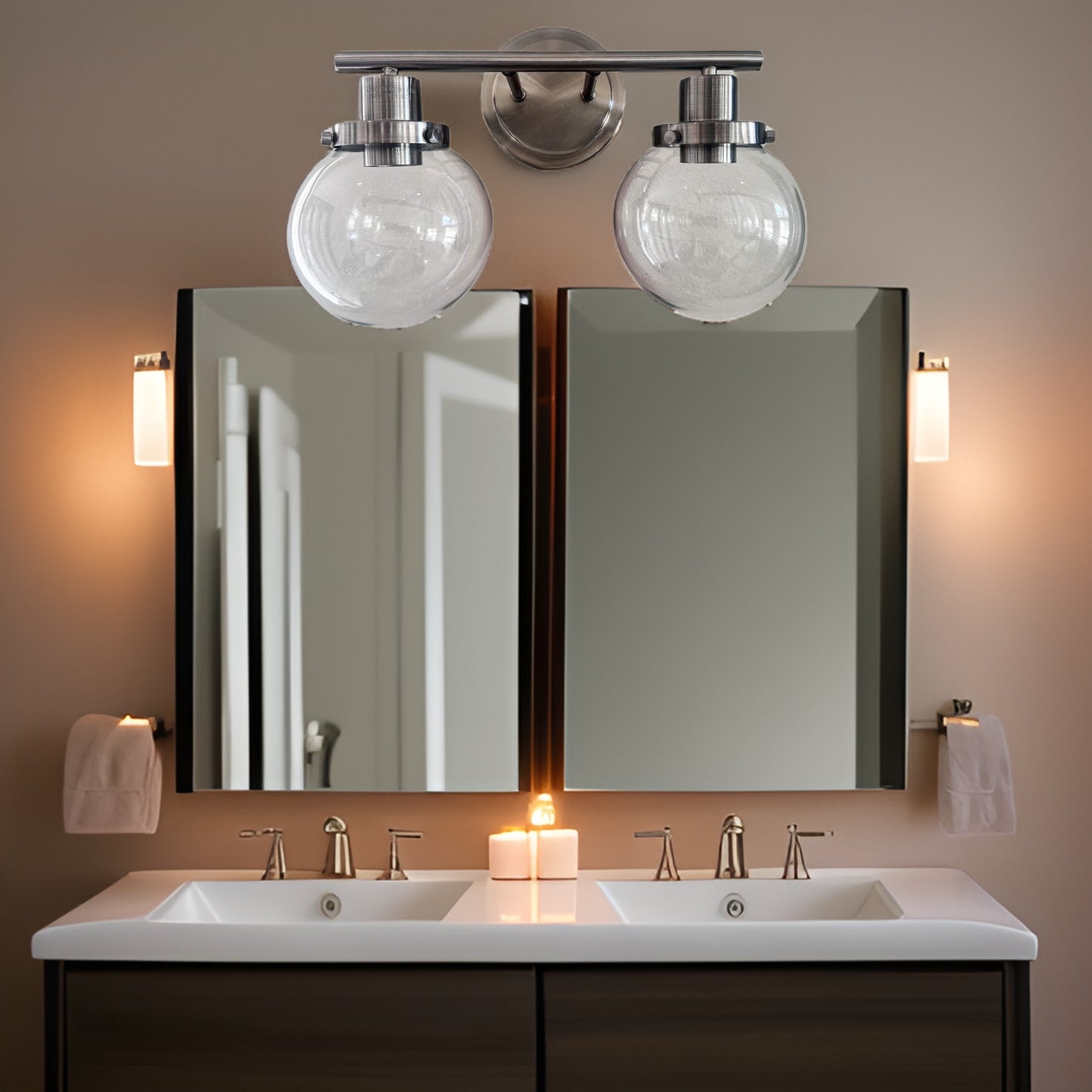 Bathroom Vanity Light Fixtures, 2-Light Black Wall Sconce Lighting Wall Lamp with Clear Glass Shade, Vintage Wall Mounted Lights Bathroom Lights for Mirror, Living Room, Bedroom, Hallway, Porch