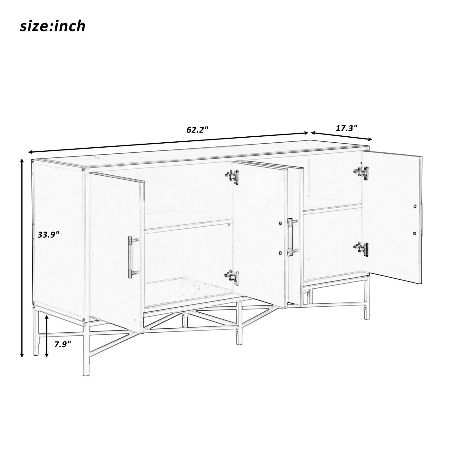 Distinctive Features of Four-Door Sideboard with Metal and Cross-Leg Design,Suitable for Living Rooms,Entrance and Study