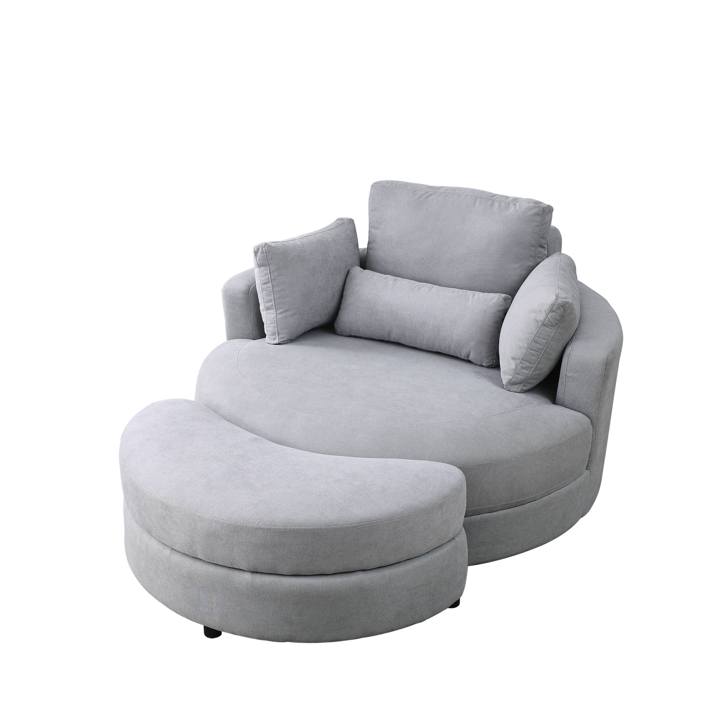 Swivel Accent Barrel Modern Grey Sofa Lounge Club Big Round Chair with Storage Ottoman Linen Fabric for Living Room Hotel with Pillows