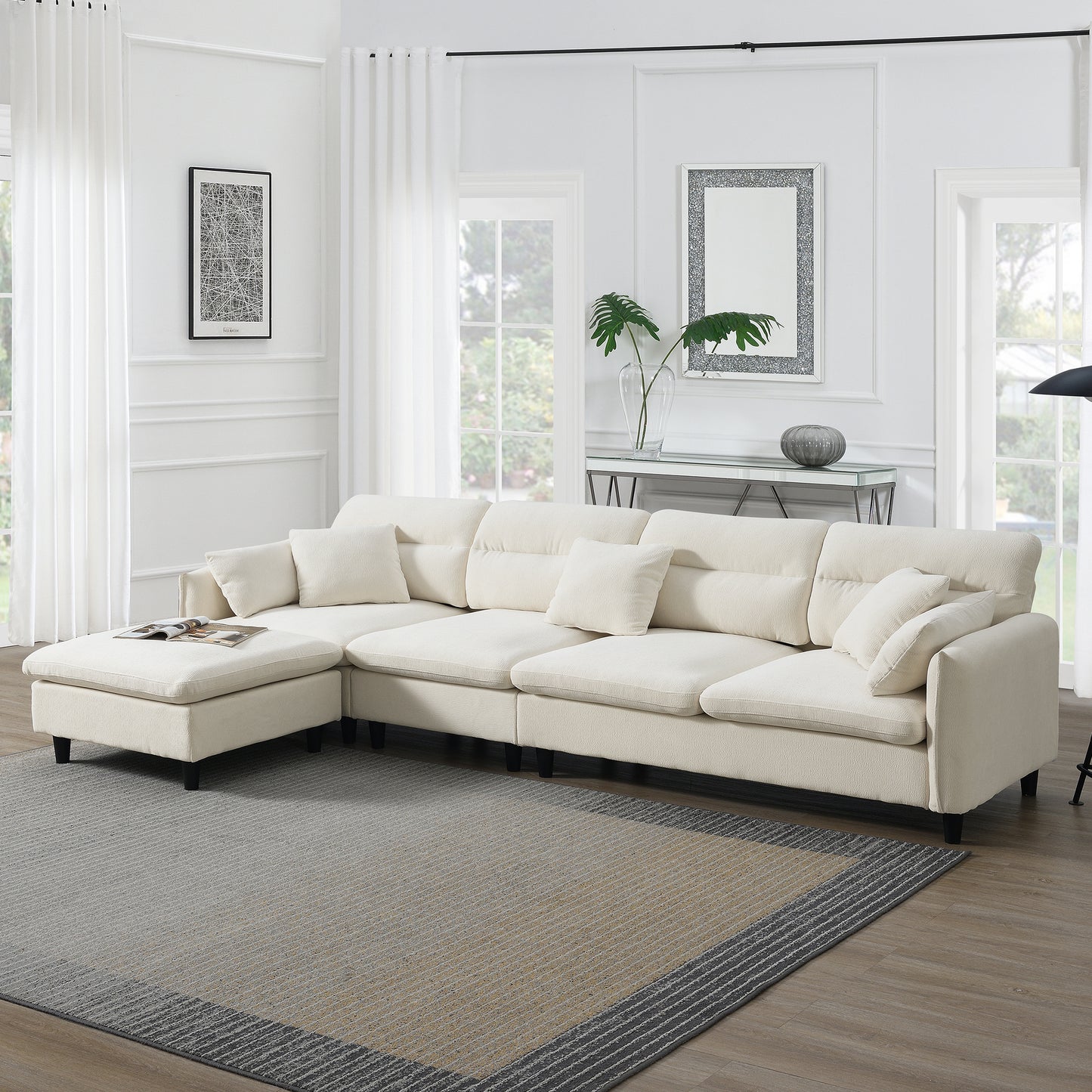 110*62" Modern Convertible Sectional Sofa,L-shaped Reversible Couch Set with Free Pillows,5 Seat Cloud Chenille Indoor Furniture with Ottoman for Living Room,Apartment,3 Colors