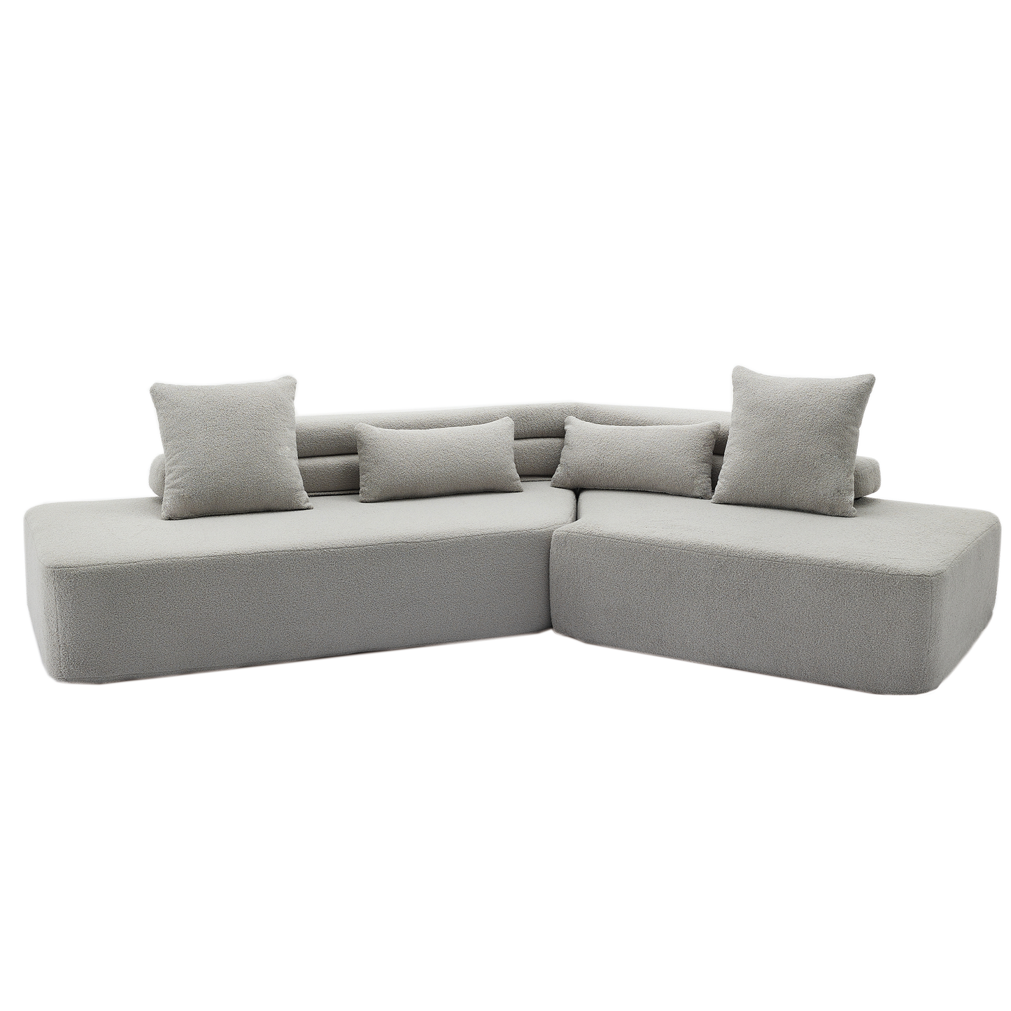 128"Minimalist Cloud Sectional Couch ,Modern Couches ,4-Seater ,No Assembly,Two modular sofa,Boucle Teddy Fabric, upholstered , anti-wrinkle fabric,Light Gray