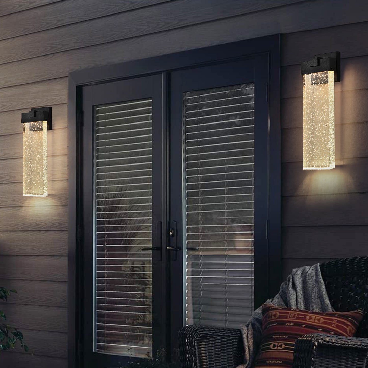 1-pack Modern Outdoor Wall Light Fixture, Weatherproof LED Wall Sconce with Bubble Crystal, Black Finish, Up and Down Lighting for Porch, Patio, and Garden
