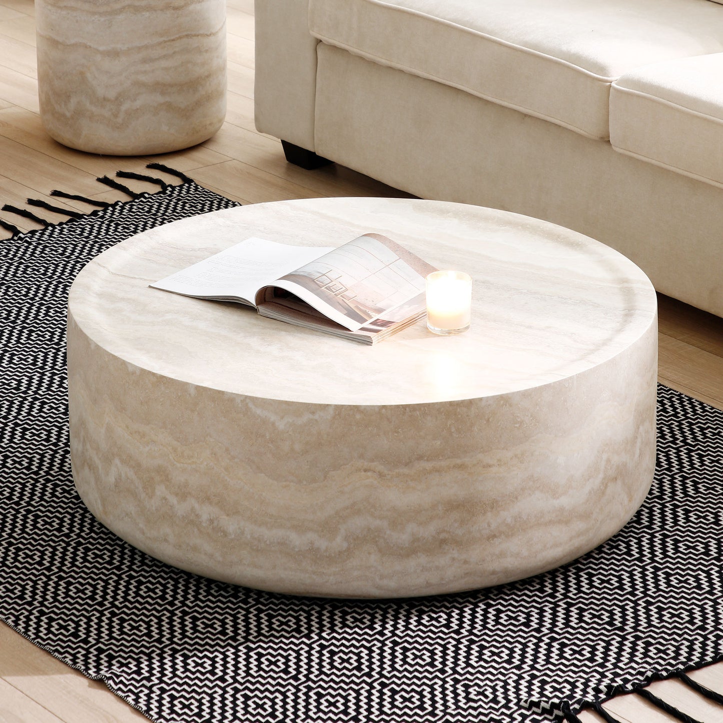 31.49'' Faux MARS Pattern Coffee Tables for Living Room Round Tea table for Living Room, No Need Assembly.