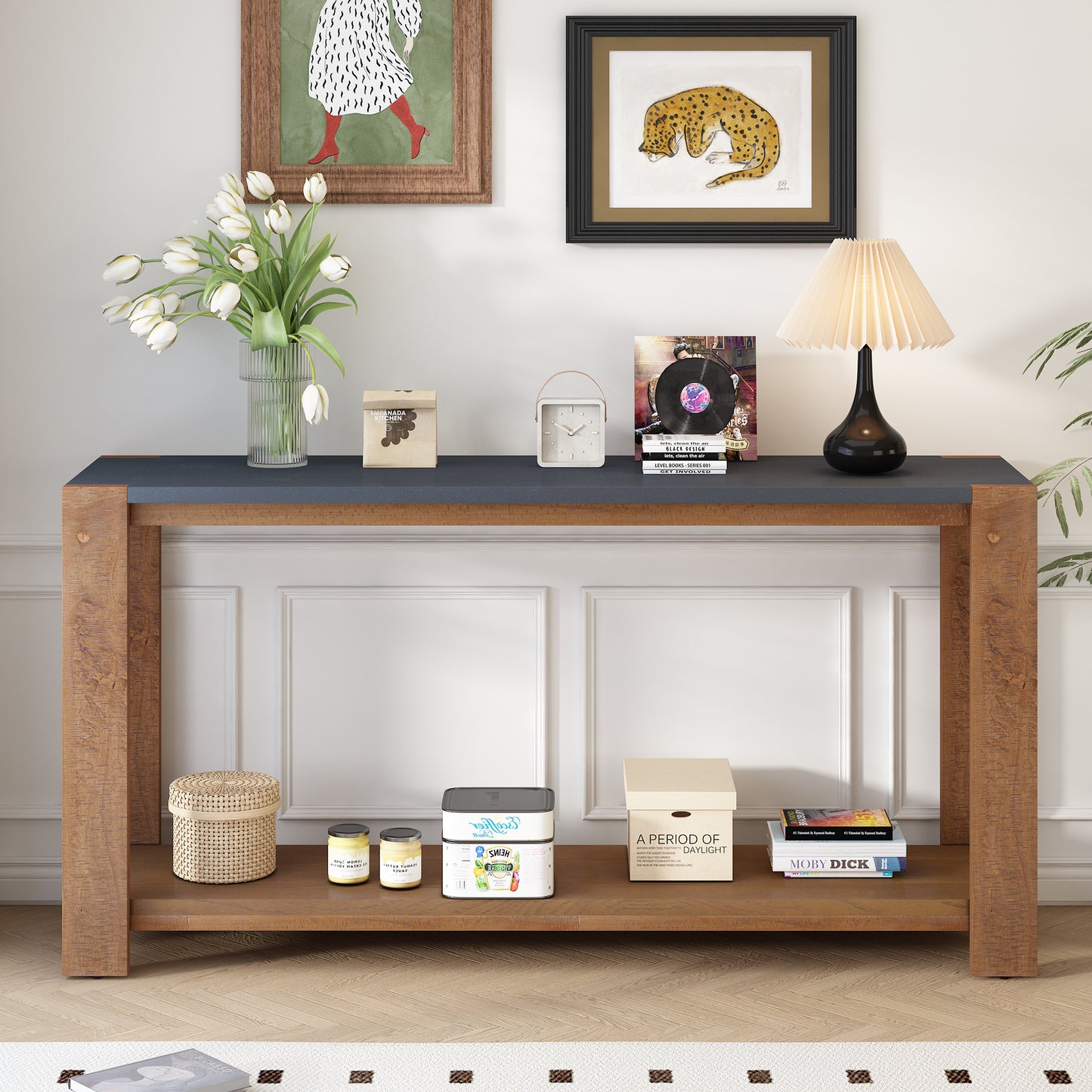 Distinctive Features of a Minimalist Console Table with Bottom Shelf and Four Legs, Suitable for Entryway, Hallway, Living Room, Foyer, Corridor
