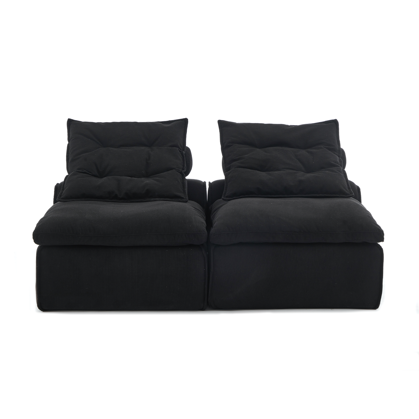 Modular Sofa,No Armrests,At will DIY,Soft Corduroy Fabric,Neck Pillow-Back Lounge Sofa Chair,Reading Nook, or Apartment Living, Lumbar Pillow,2 Seats,Upholstered,Black