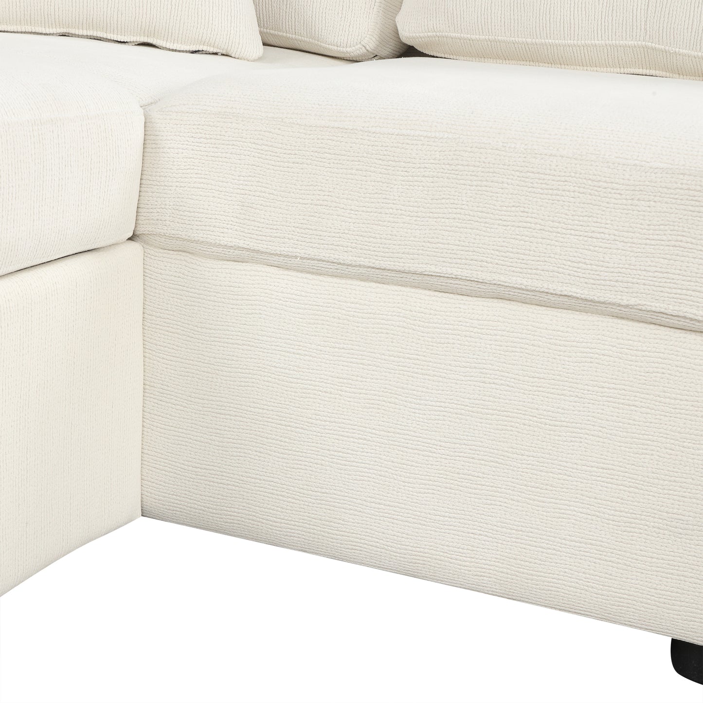 86.6" Sectional Sofa L-shaped Sofa Couch Pull-out Sofa Bed with a Movable Ottoman, Two USB Ports and Two Cup Holders for Living Room, Beige