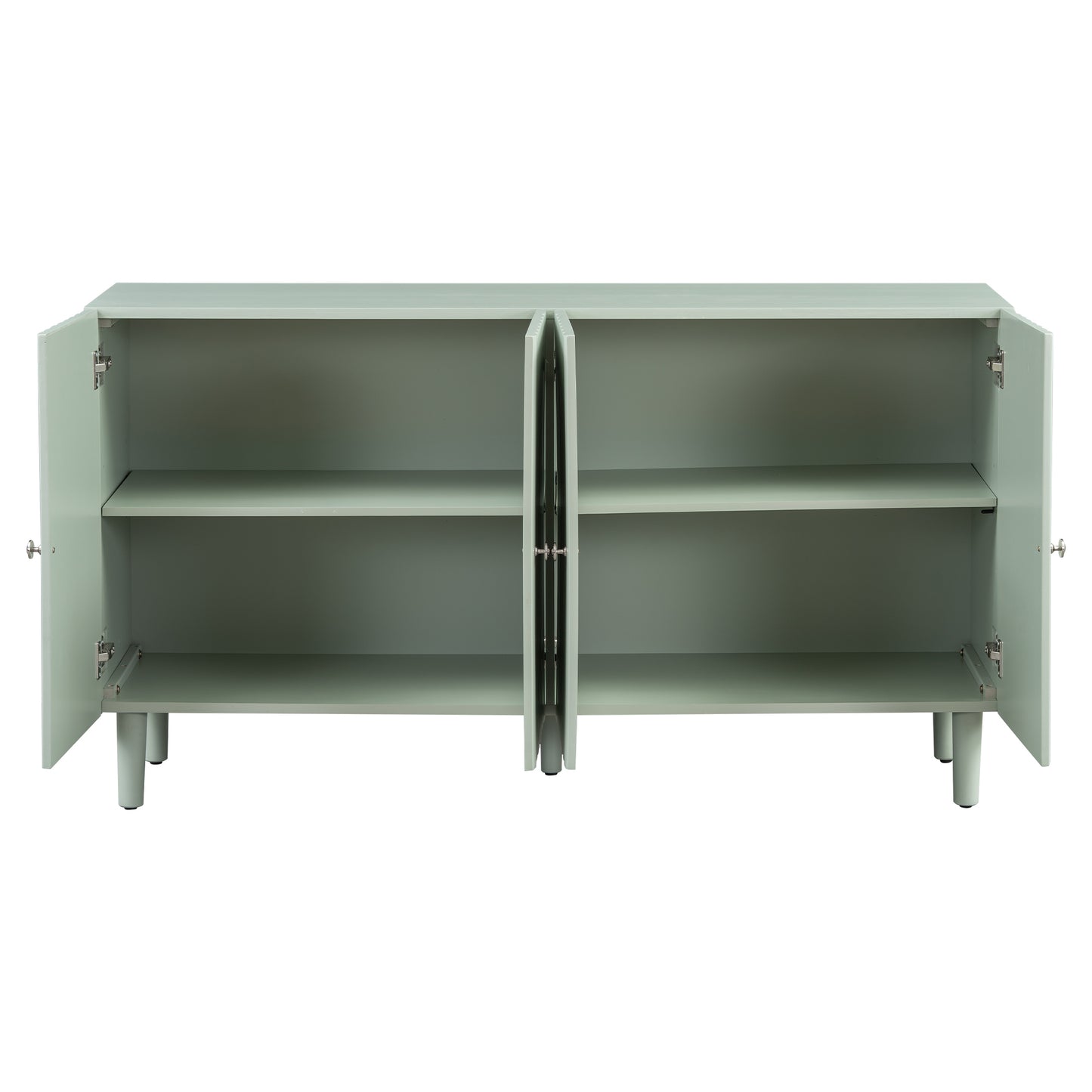 Elegant Four-Door Sideboard with Wavy Pattern Doors, Cylindrical Legs, and Sleek Metal Handles, Adjustable, Suitable for Study, Entryway and Living Room