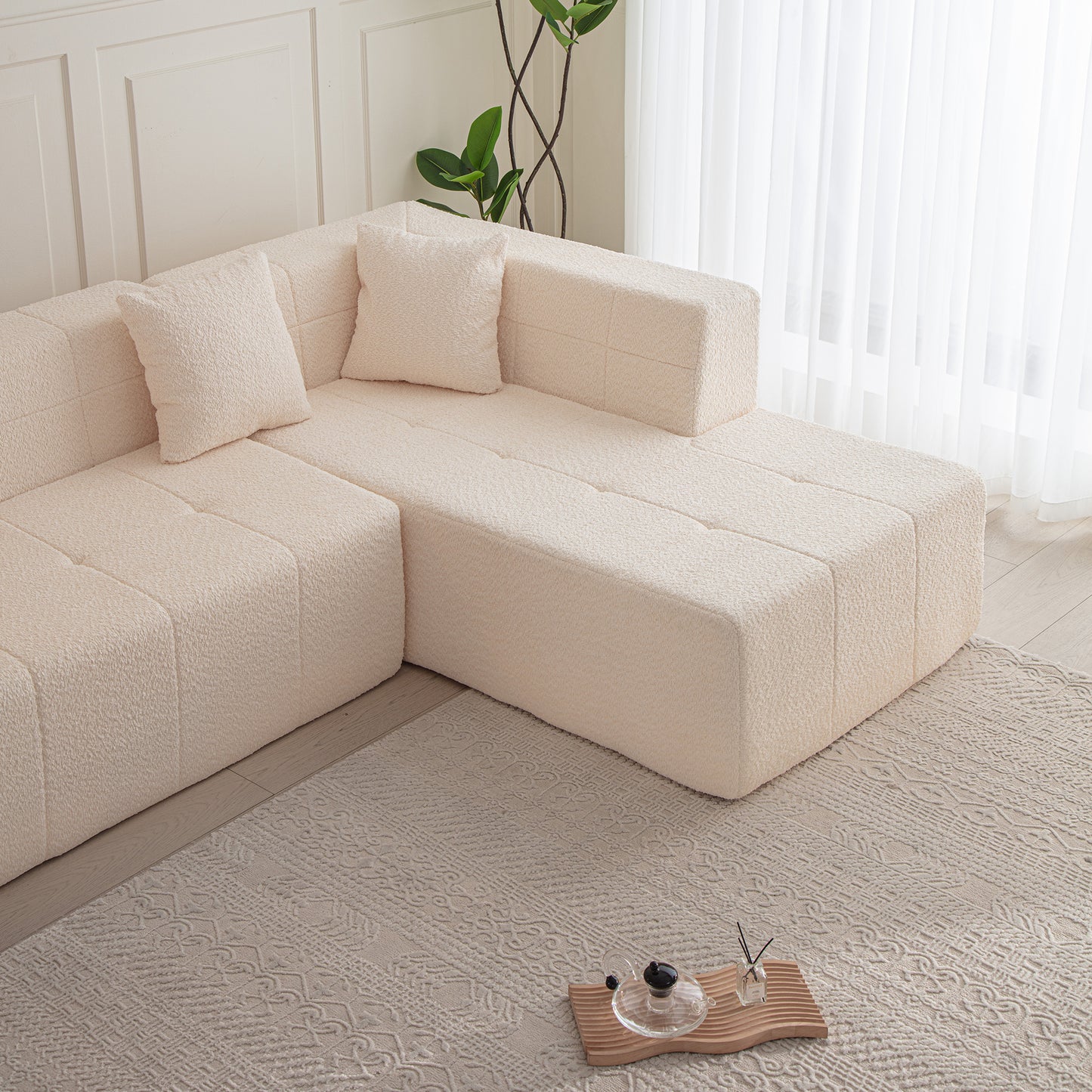 105.5" Modular L-Shaped Sectional Floor Couch, Deep Seat Tufted Comfy Sofa set with Chaise for Living Room