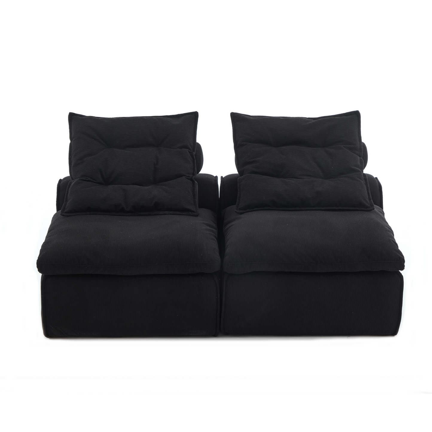 Modular Sofa,No Armrests,At will DIY,Soft Corduroy Fabric,Neck Pillow-Back Lounge Sofa Chair,Reading Nook, or Apartment Living, Lumbar Pillow,2 Seats,Upholstered,Black