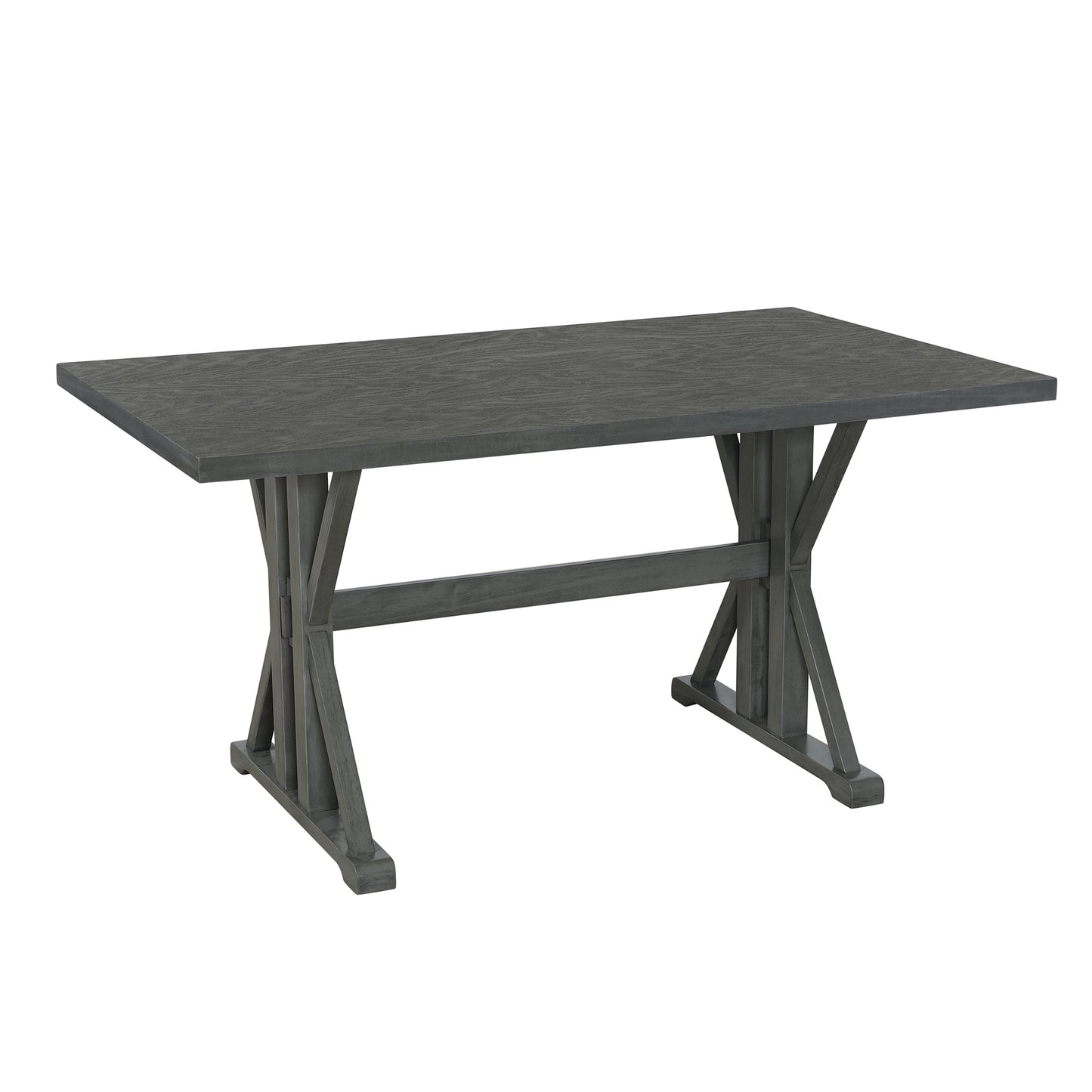Farmhouse Classical 6-Piece Dining Table Set with Trestle Legs,Kitchen Table Set for 6 with 4 Upholstered Dining Chairs and Bench, Grey