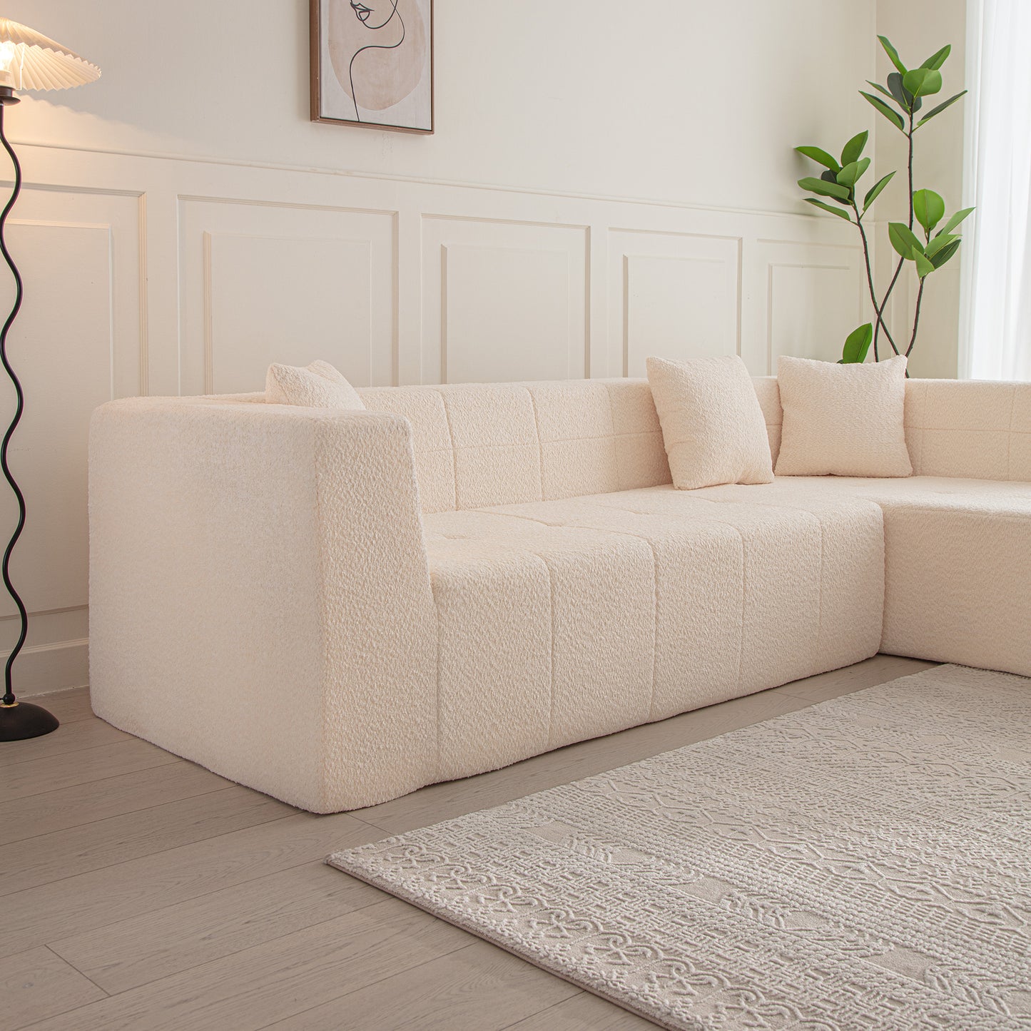 105.5" Modular L-Shaped Sectional Floor Couch, Deep Seat Tufted Comfy Sofa set with Chaise for Living Room