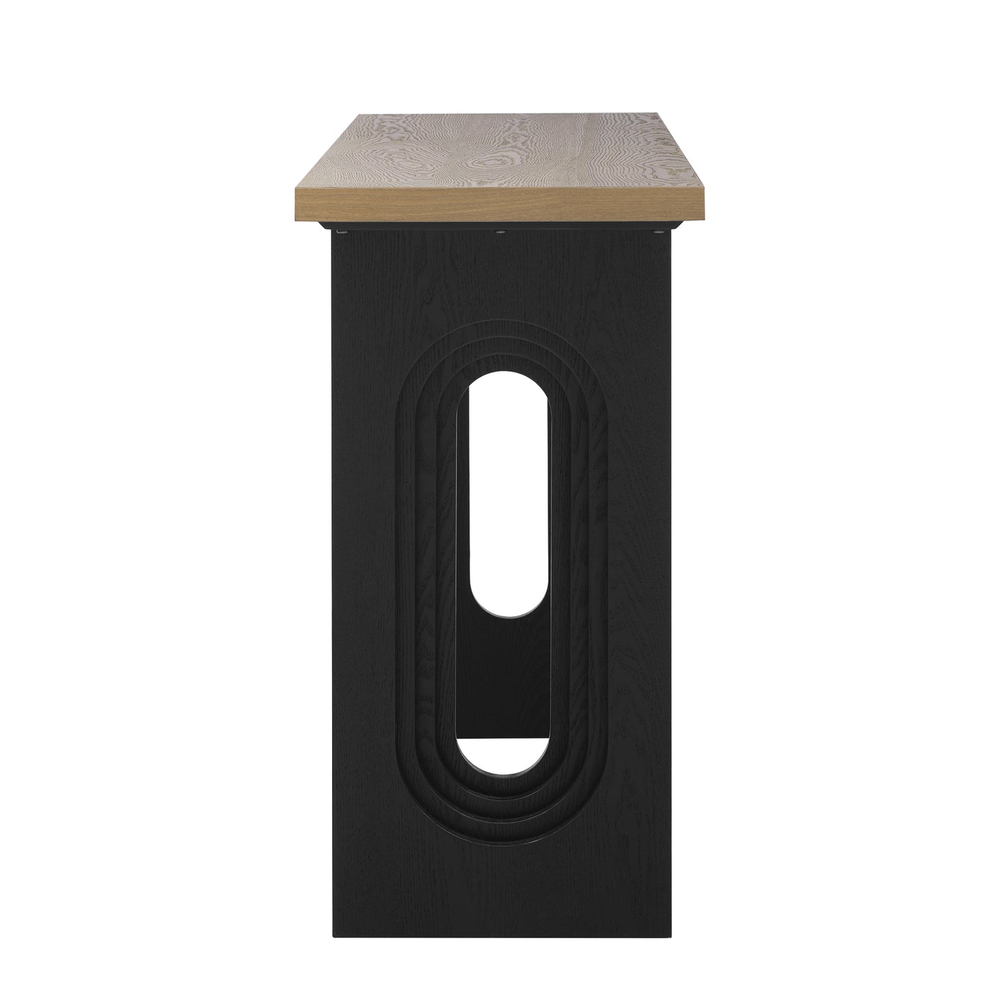 Uniquely Designed Console Table made of Fraxinus Mandschuric Solid Wood Veneer,with Distinctive Round Hollow Legs, Suitable for Foyer, Living Room, or Hallway.