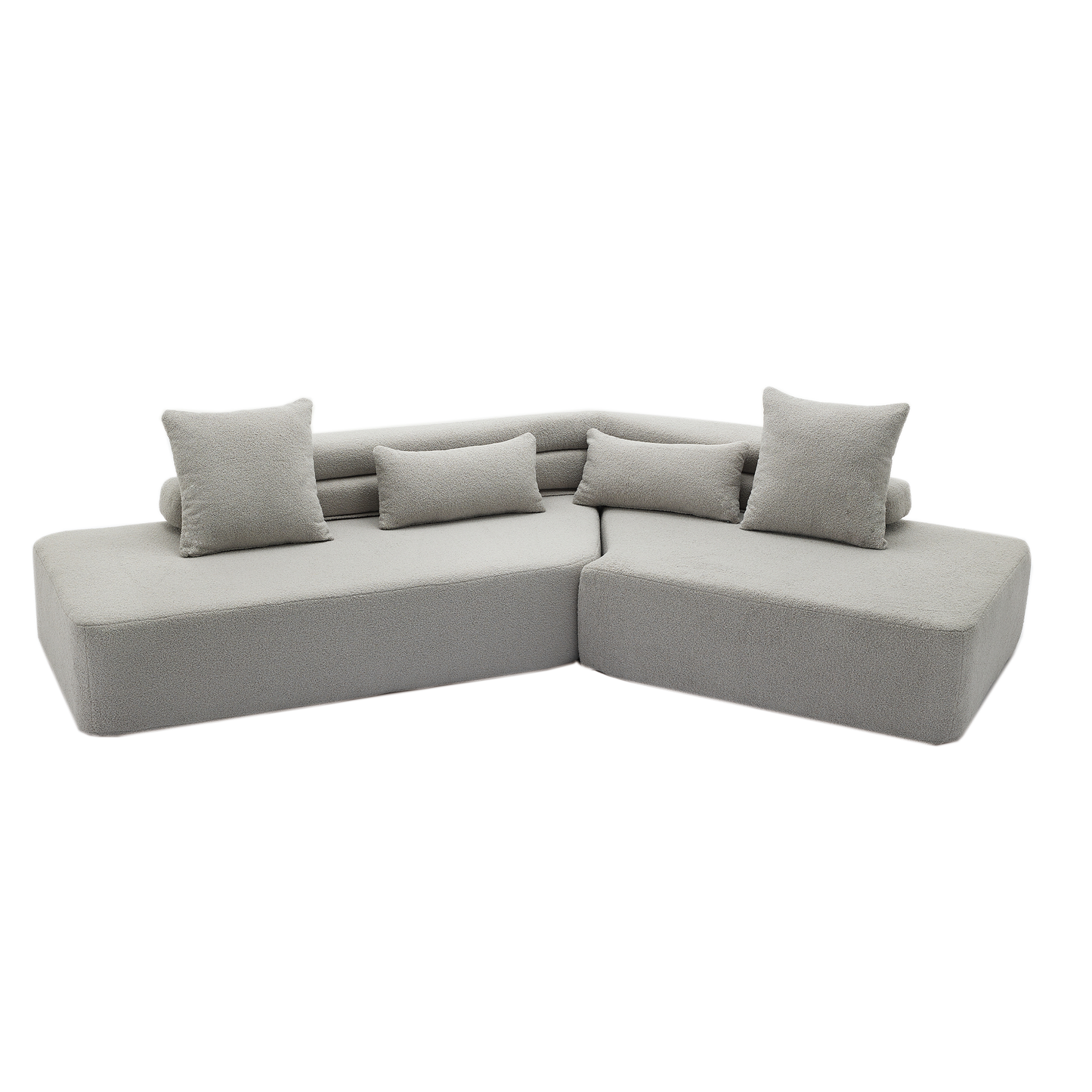 128"Minimalist Cloud Sectional Couch ,Modern Couches ,4-Seater ,No Assembly,Two modular sofa,Boucle Teddy Fabric, upholstered , anti-wrinkle fabric,Light Gray