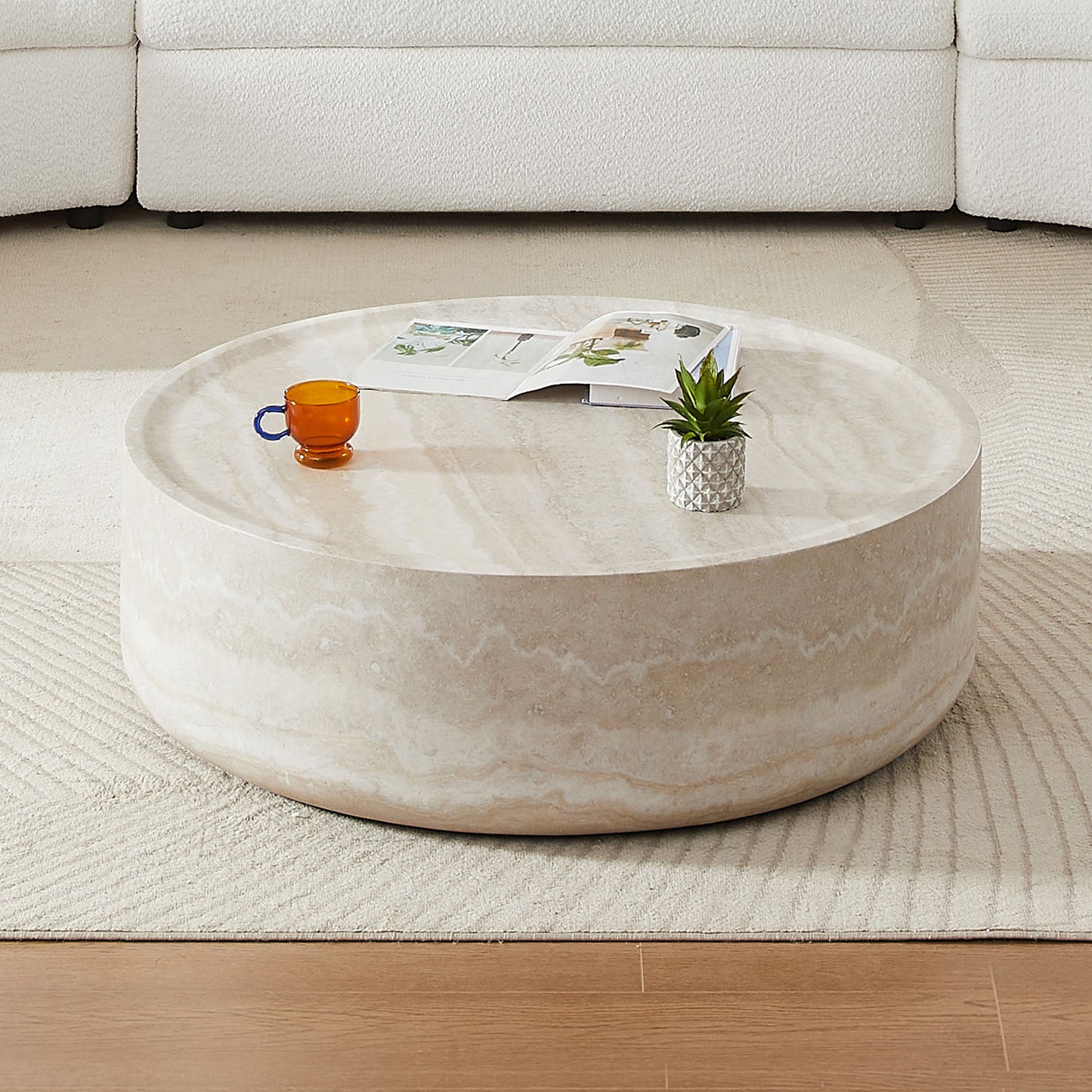 31.49'' Faux MARS Pattern Coffee Tables for Living Room Round Tea table for Living Room, No Need Assembly.