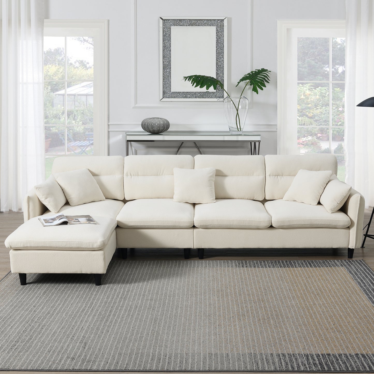 110*62" Modern Convertible Sectional Sofa,L-shaped Reversible Couch Set with Free Pillows,5 Seat Cloud Chenille Indoor Furniture with Ottoman for Living Room,Apartment,3 Colors