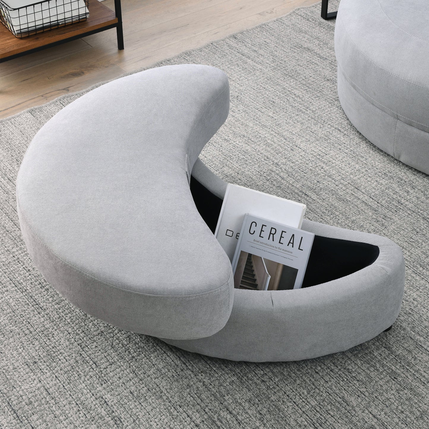 Swivel Accent Barrel Modern Grey Sofa Lounge Club Big Round Chair with Storage Ottoman Linen Fabric for Living Room Hotel with Pillows