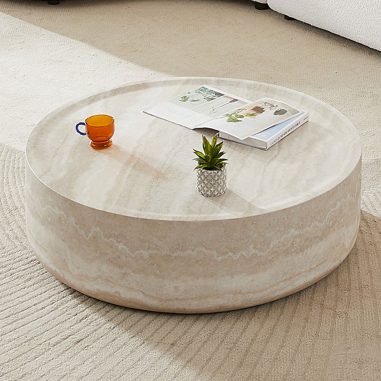 31.49'' Faux MARS Pattern Coffee Tables for Living Room Round Tea table for Living Room, No Need Assembly.