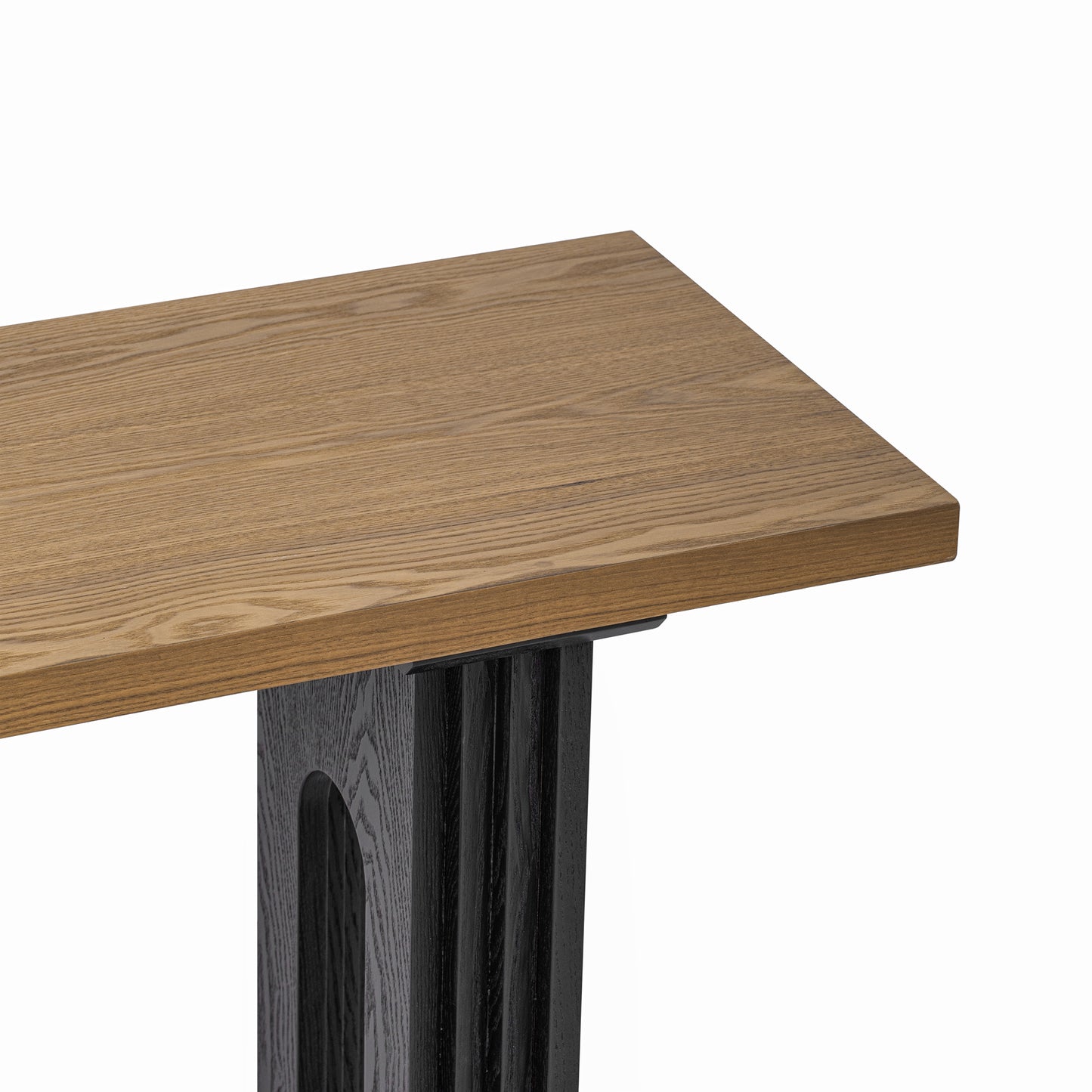 Uniquely Designed Console Table made of Fraxinus Mandschuric Solid Wood Veneer,with Distinctive Round Hollow Legs, Suitable for Foyer, Living Room, or Hallway.