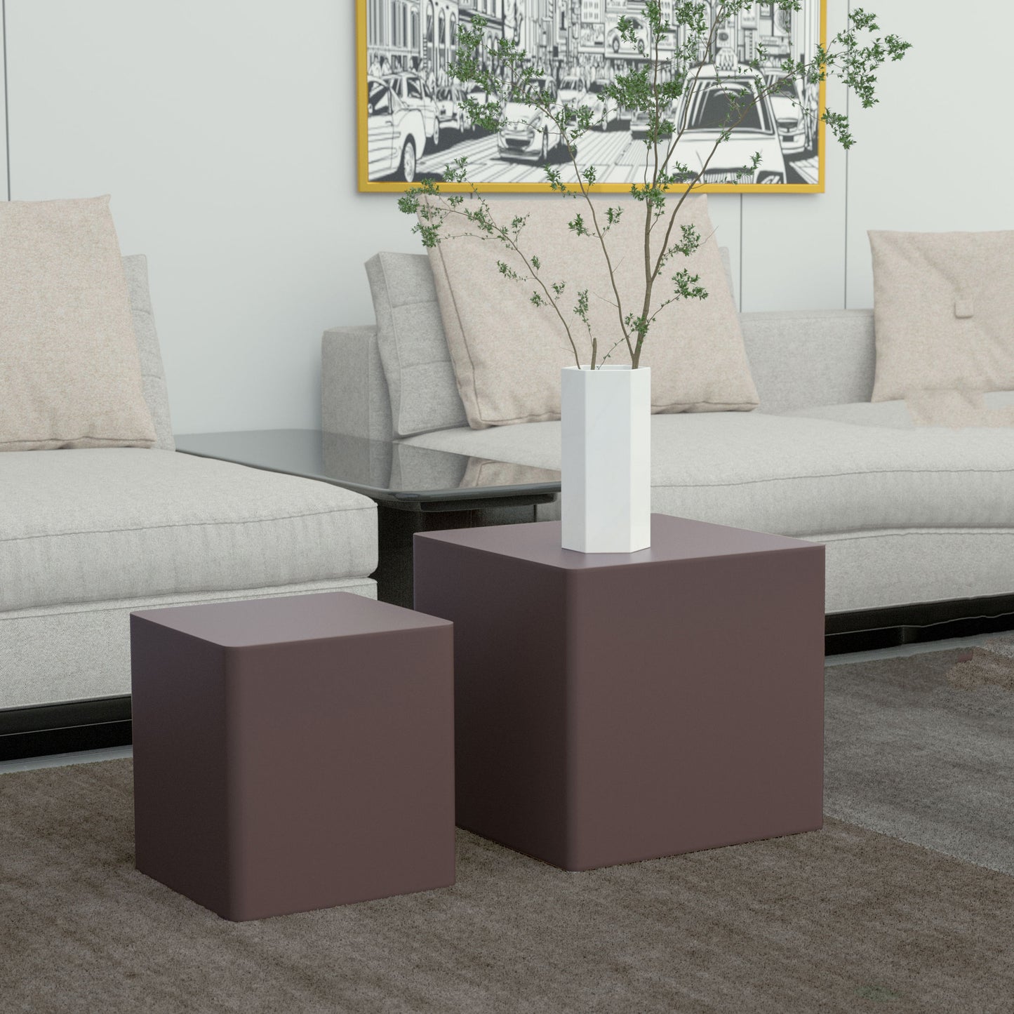 MDF Nesting table set of 2 Chocolate Brown