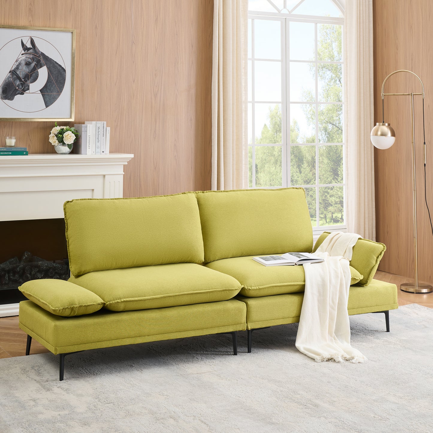 Elegant and rustic in 89 inches of cotton and linen, fresh green, custom-made for apartments, living rooms and offices. Let every inch of space radiate natural elegance and extraordinary style.