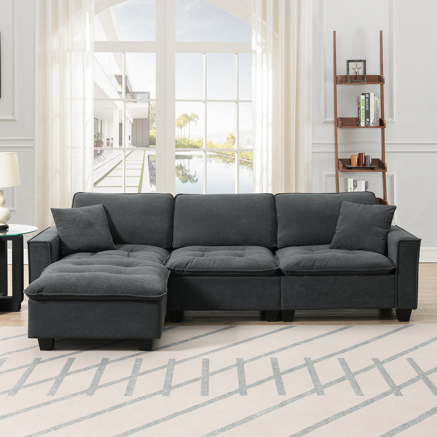 100*59" Modern Convertible Sectional Sofa,L-shaped Reversible Couch Set with Free Pillows,4 Seat Suede Velvet Sleeper Sofa with Ottoman for Living Room,Apartment,Office,3 Colors