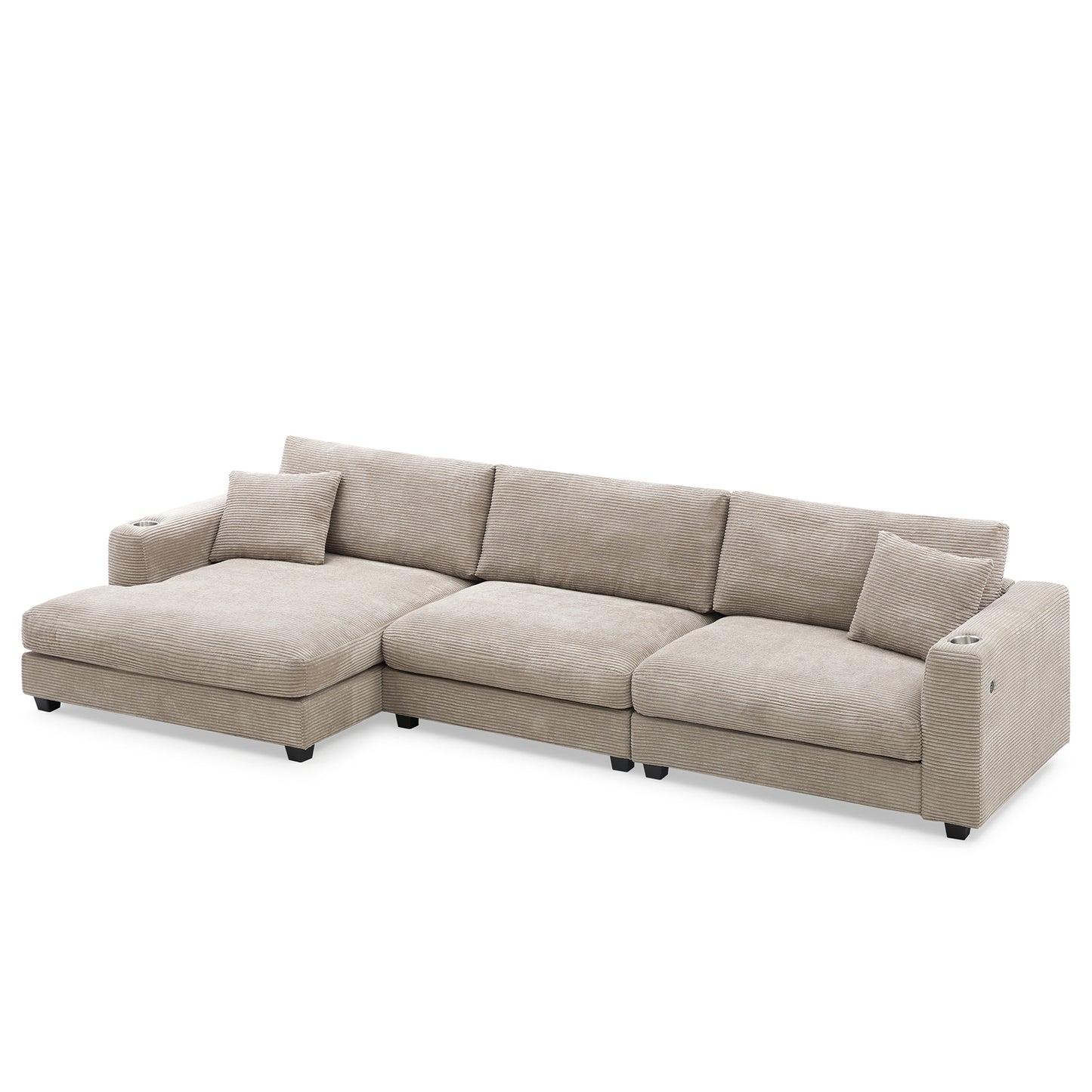 134*54" Oversized Corduroy Sectional Sofa,L Shaped Cloud Couch with USB Charging Port,Cup Holder,Deep and Wide Seat Sofa with 50" Chaise,Comfy Indoor Furniture for Living Room,3 Colors