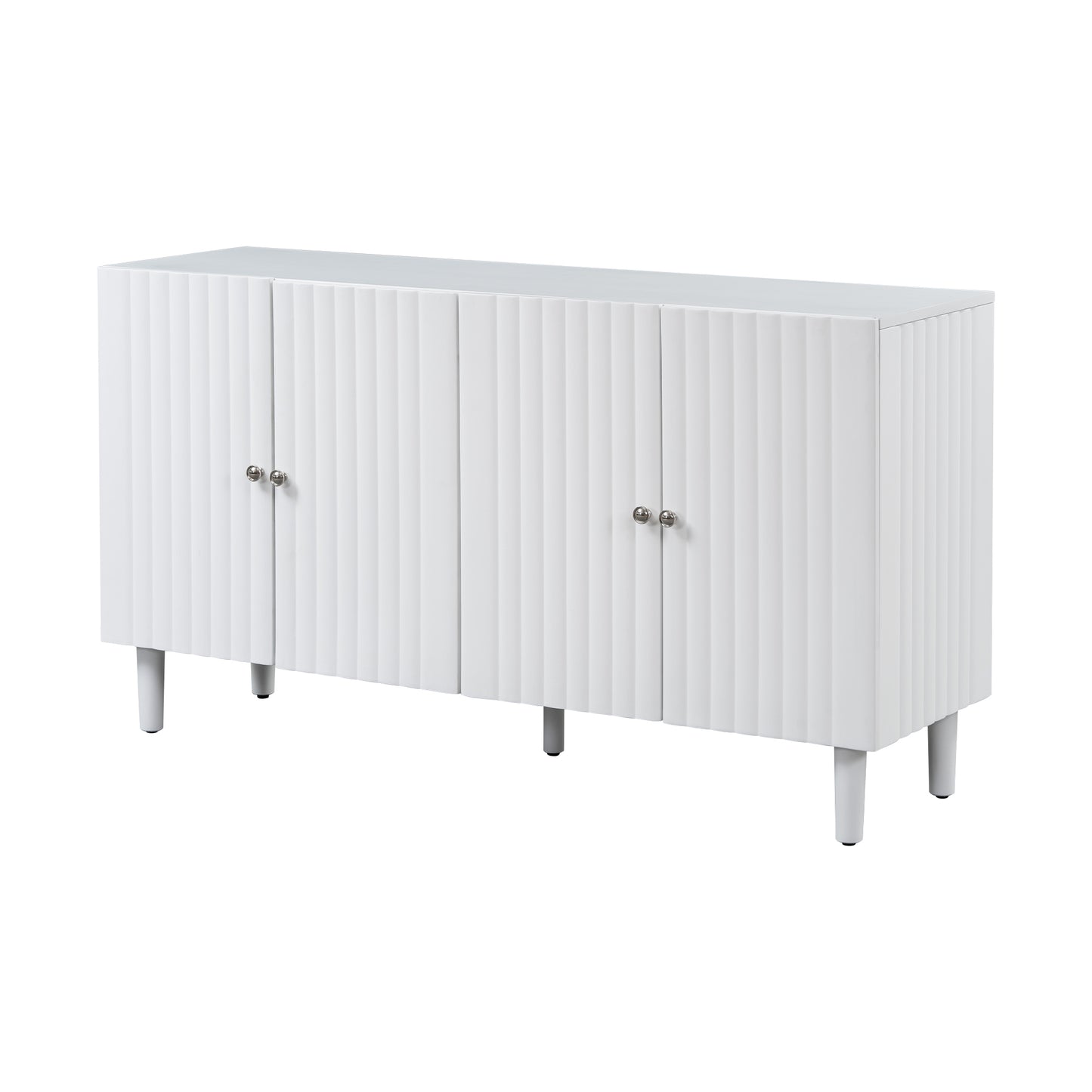 Elegant Four-Door Sideboard with Wavy Pattern Doors, Cylindrical Legs, and Sleek Metal Handles, Adjustable, Suitable for Study, Entryway and Living Room