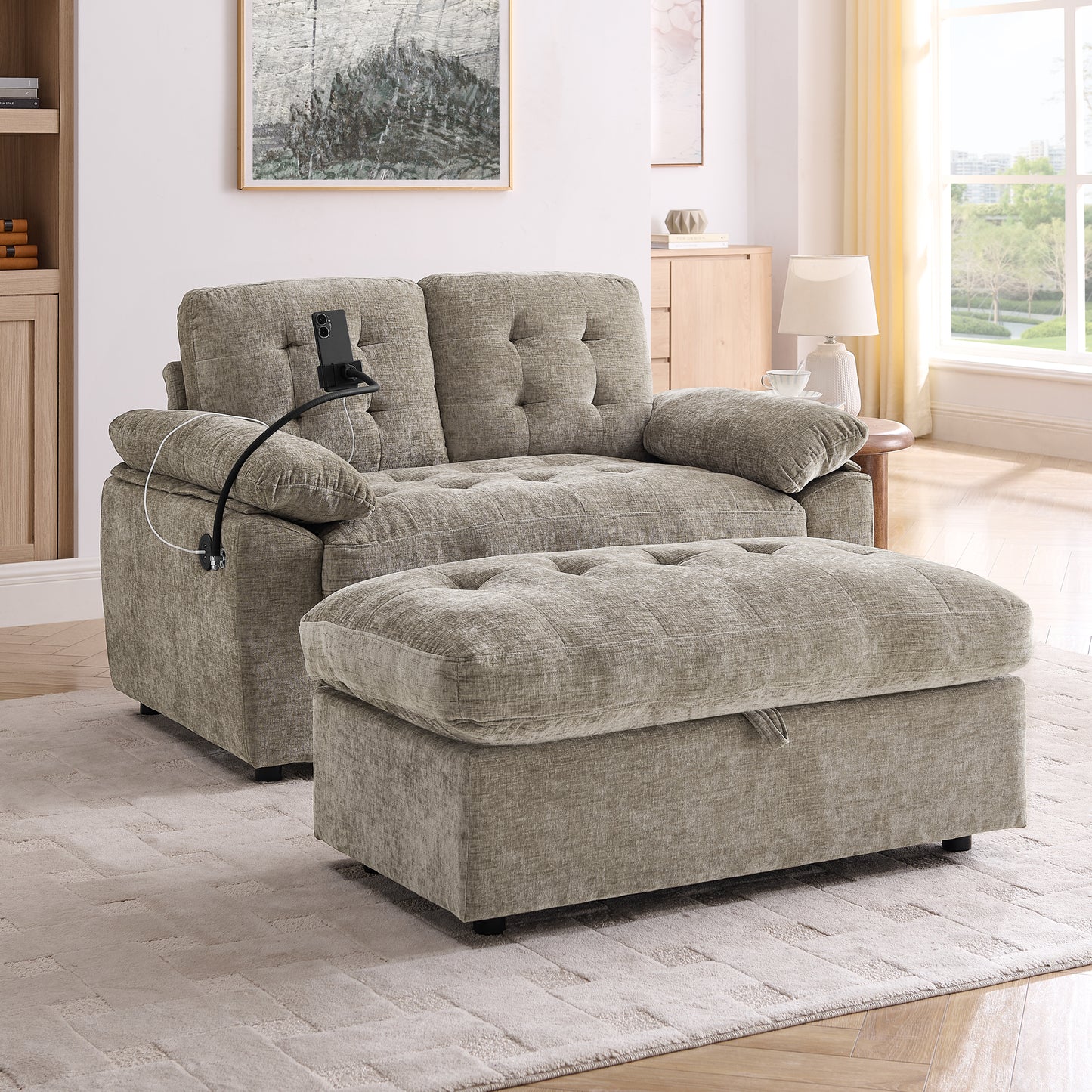 Leisure sofa chair, Double sofa recliner, with manually adjustable backrest, soft padded armrests